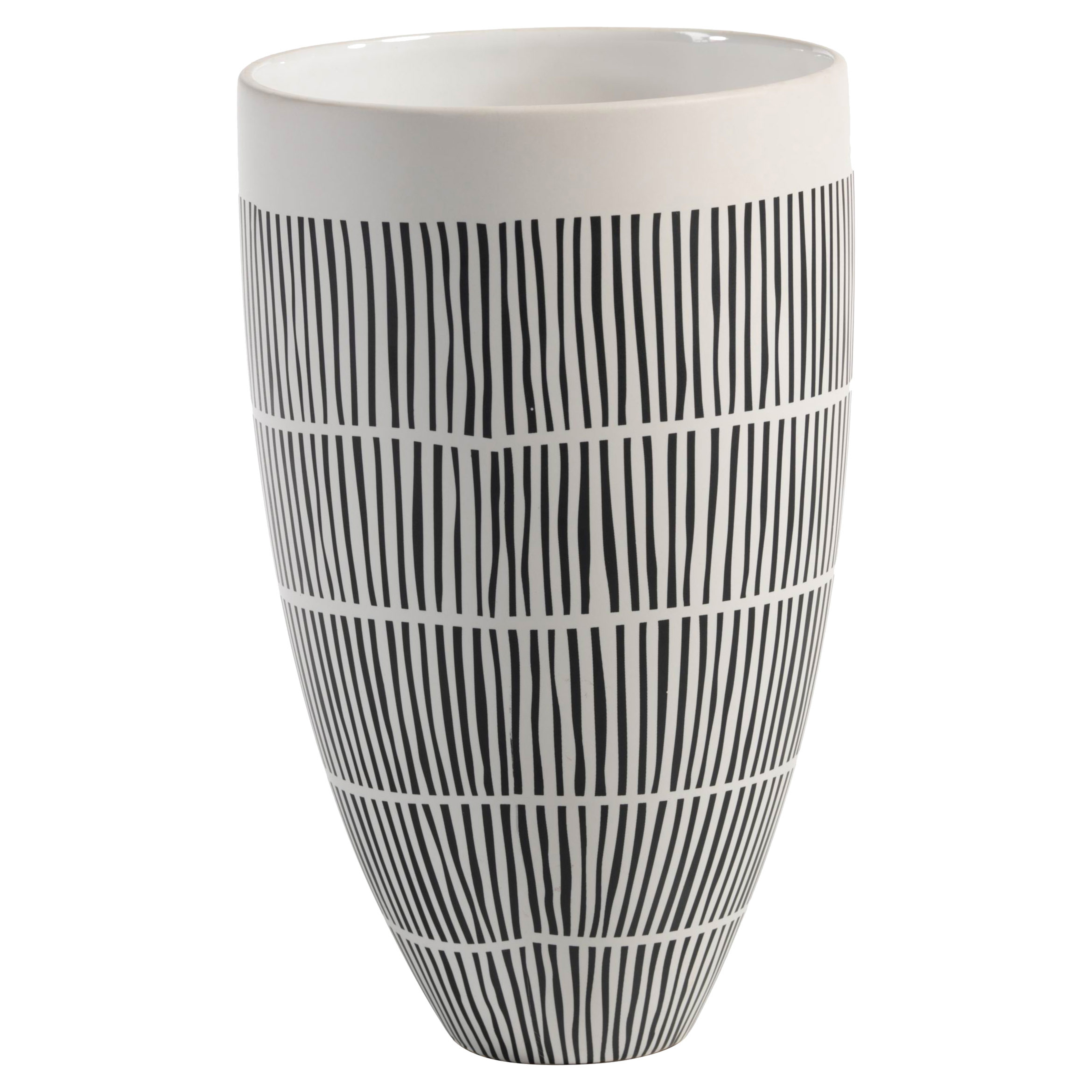Jamie Modern Classic Black & White Lines 10.5"  Ceramic Vase - Kathy Kuo Home