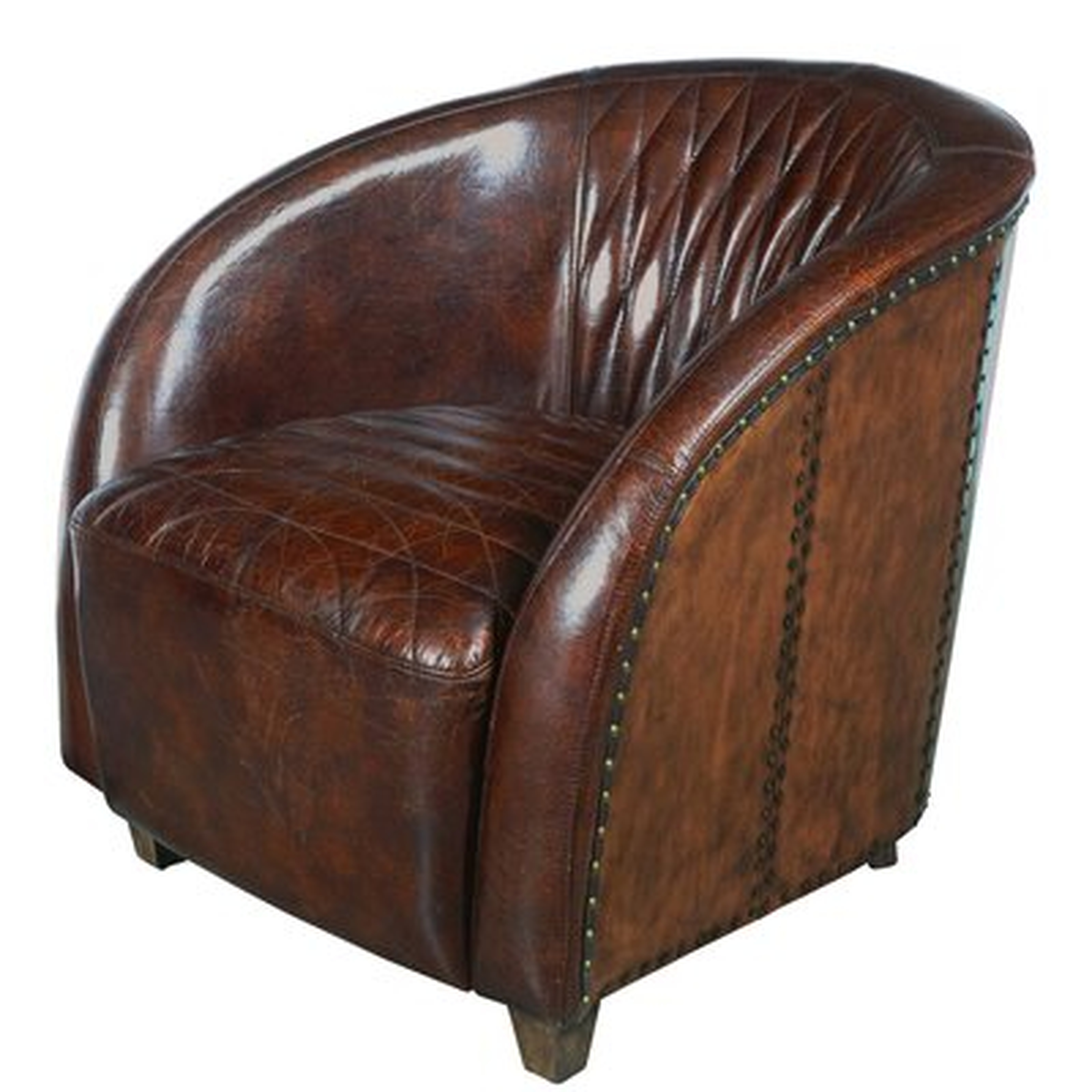 Sheldon Quilted Leather and Copper Club Chair in Chestnut Brown - Wayfair