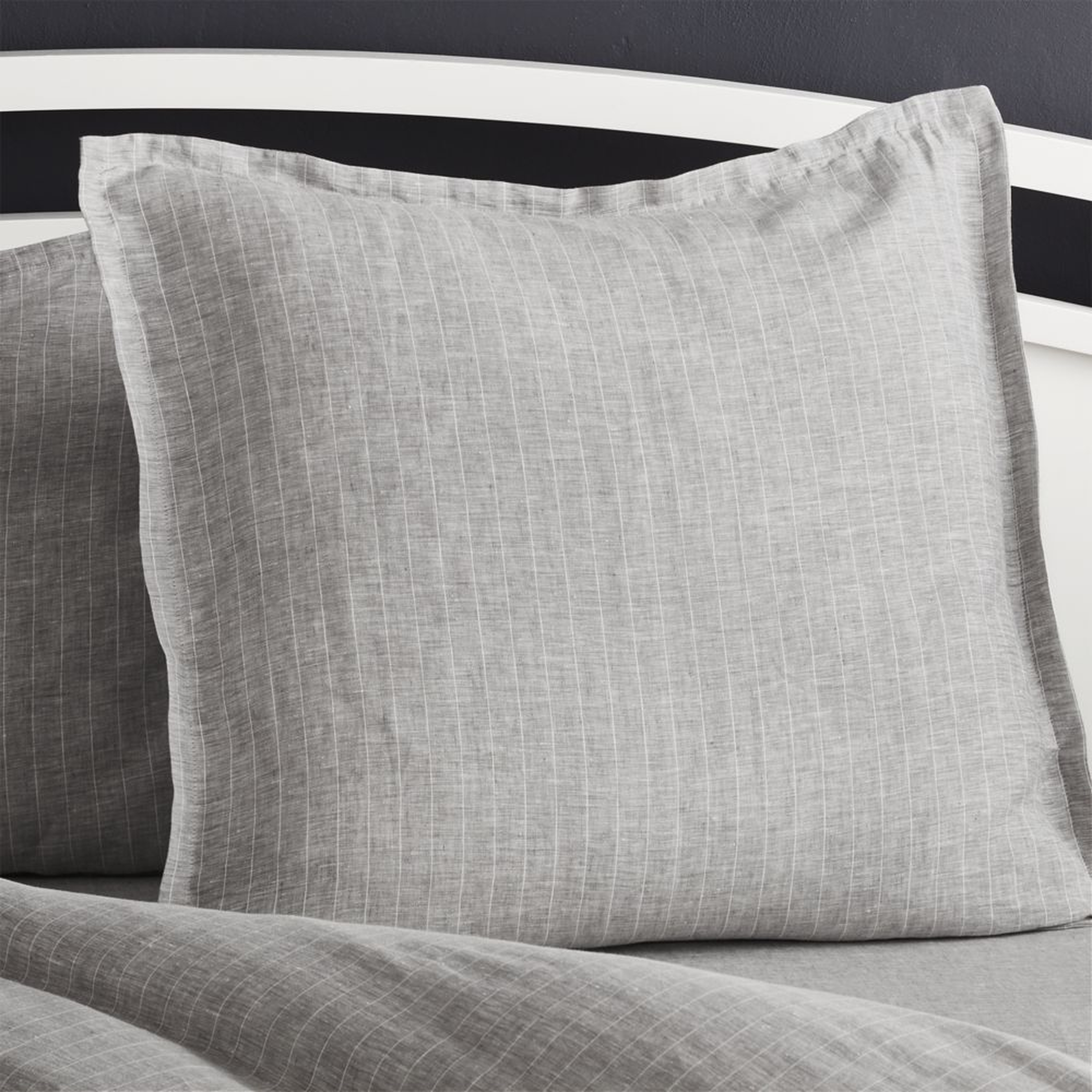 Pure Linen Pinstripe Grey Euro Pillow Sham - Crate and Barrel