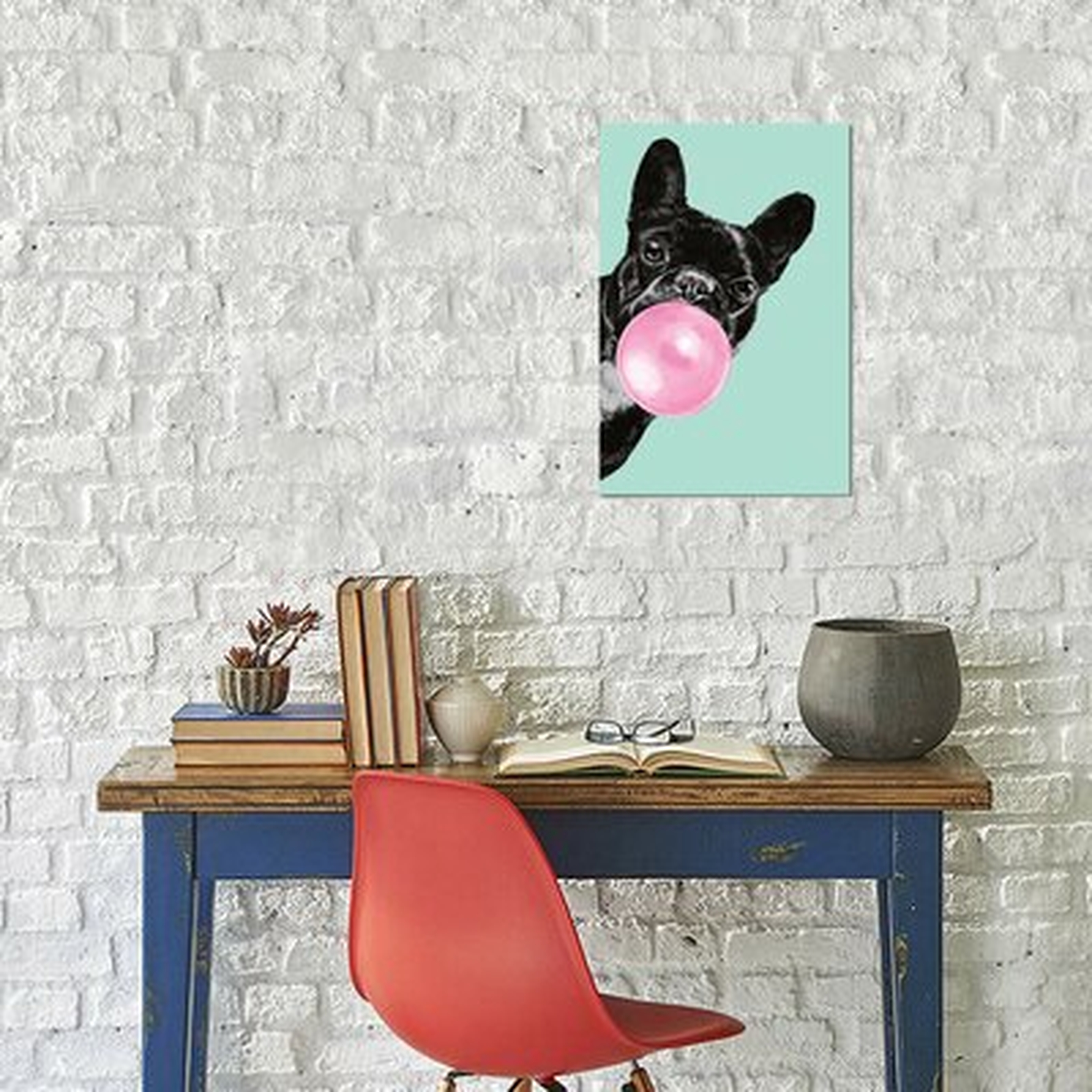 Big Nose Work 'Sneaky Bulldog Blowing Bubble Gum' Graphic Art Print on Wrapped Canvas - Wayfair