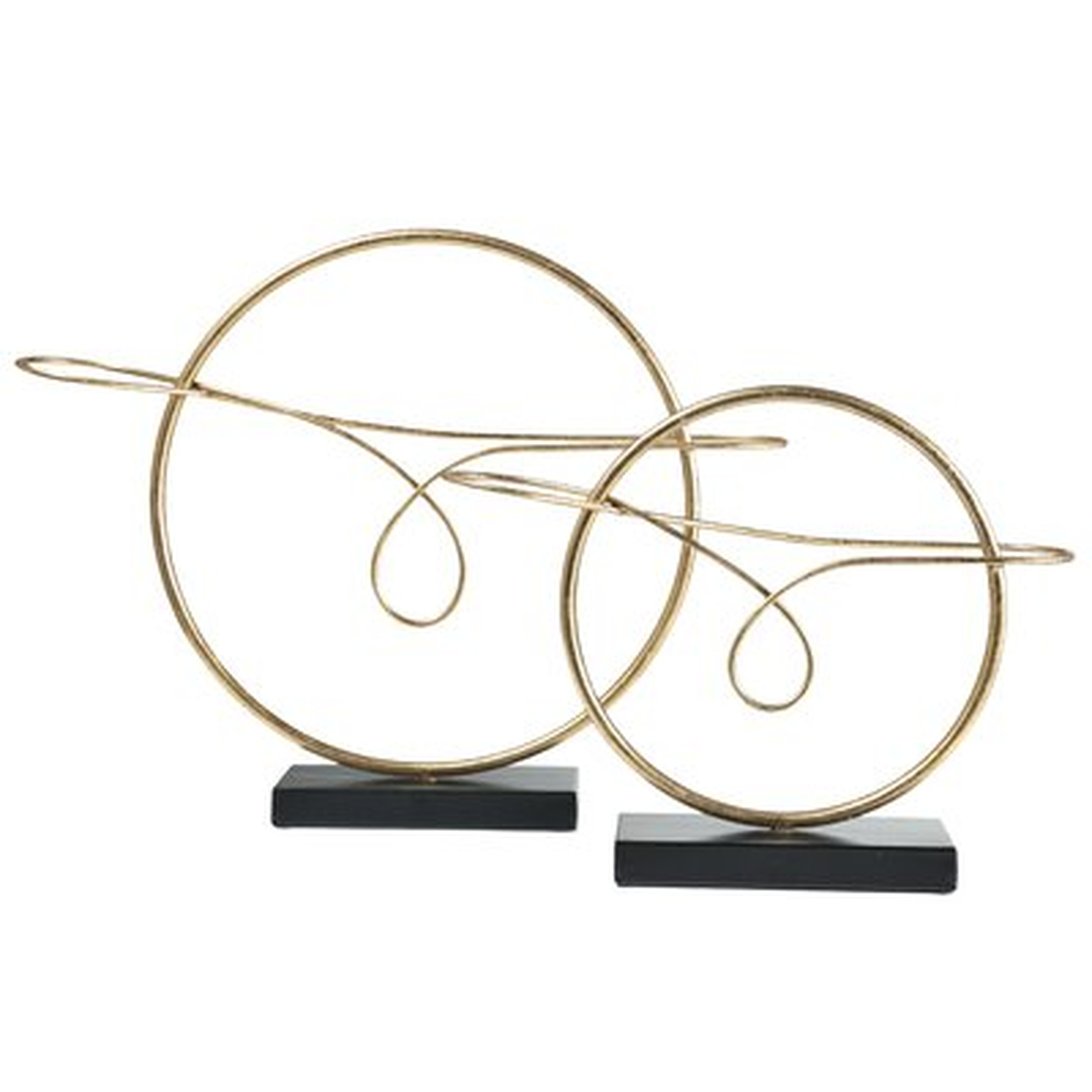 Metal Round Table Ornament On Black Base Set Of Two Metallic Finish Gold - Wayfair