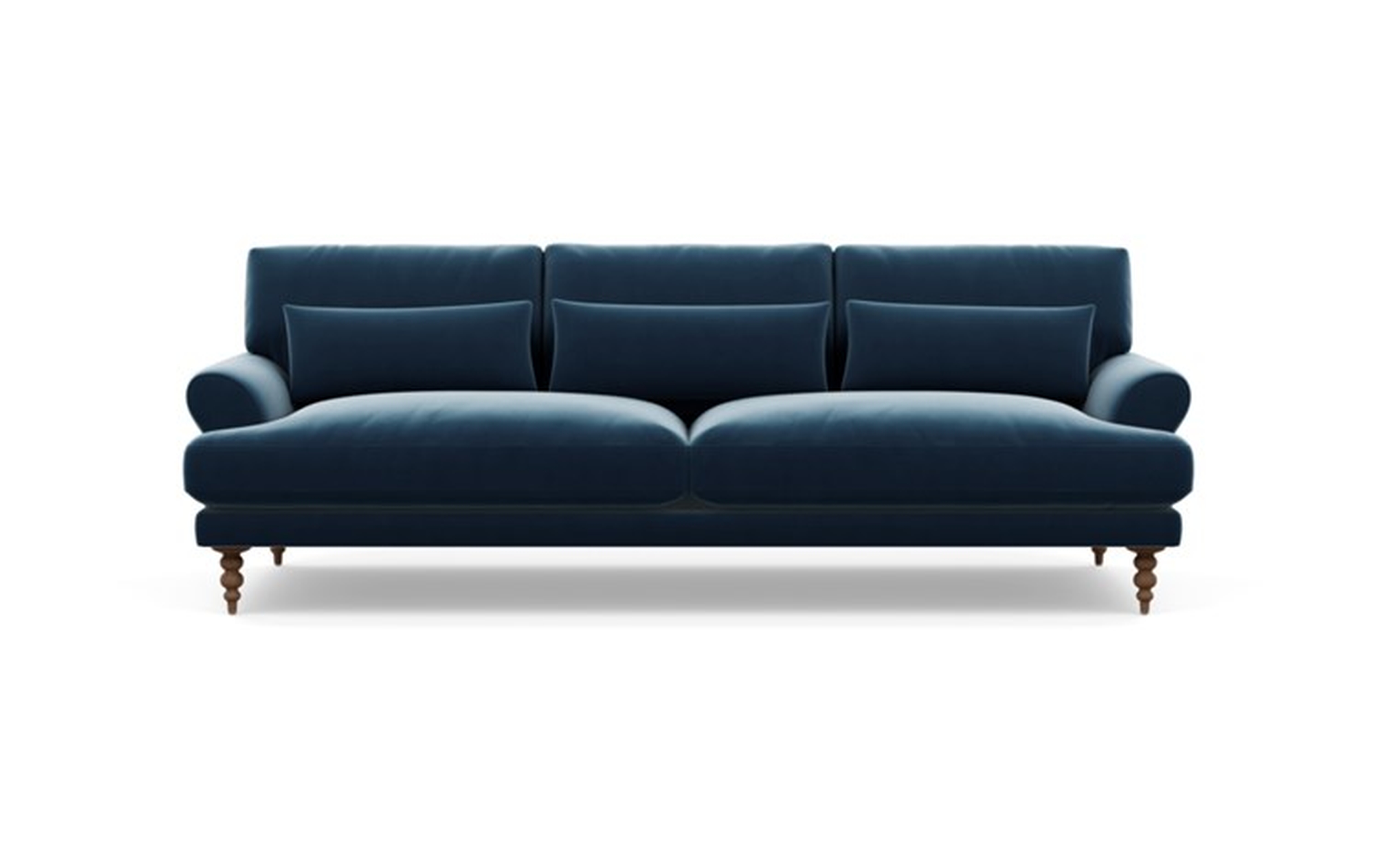 Maxwell Sofa with Sapphire Fabric and Oiled Walnut legs - Interior Define