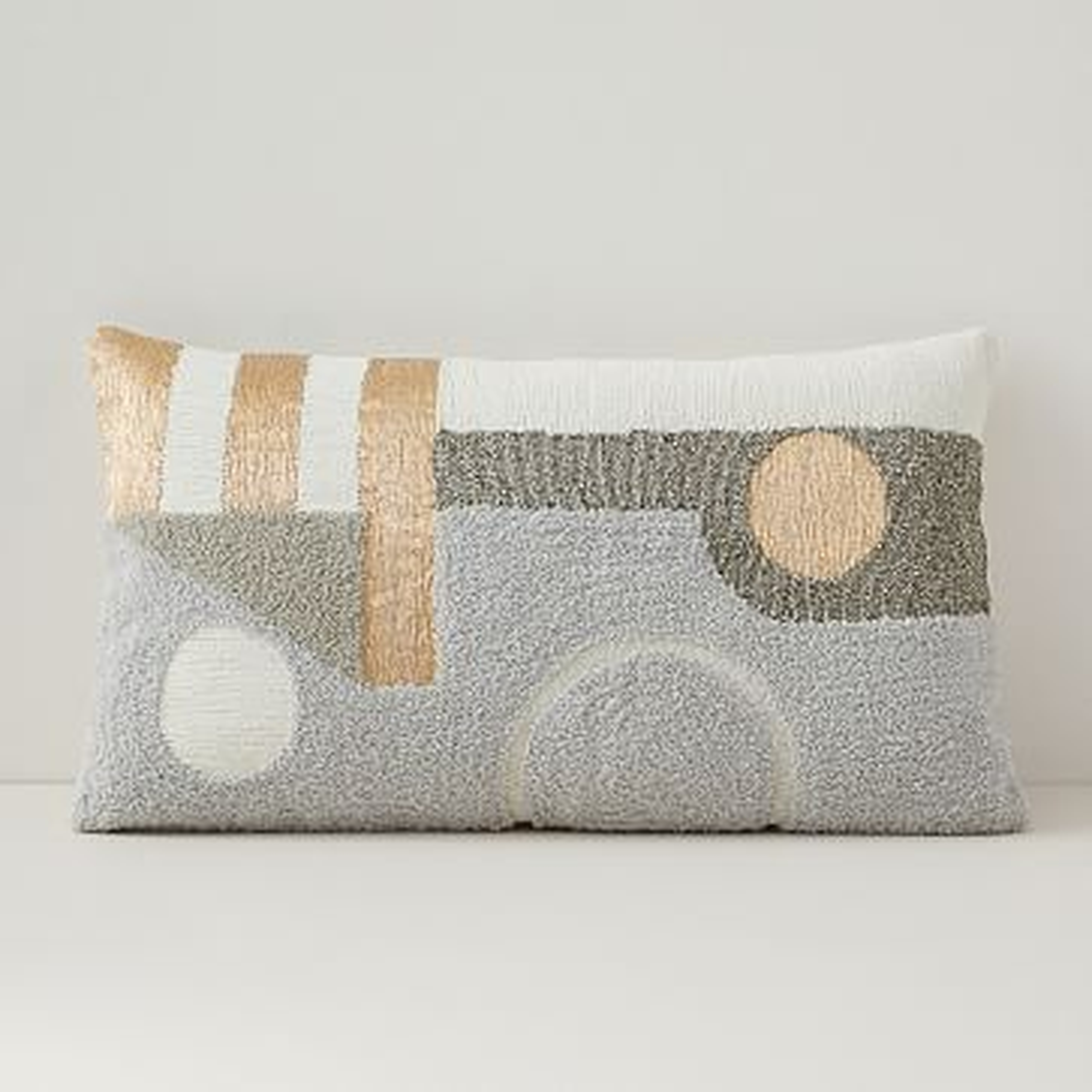 Embellished Deco Contours Pillow Cover, 12"x21", Neutral - West Elm