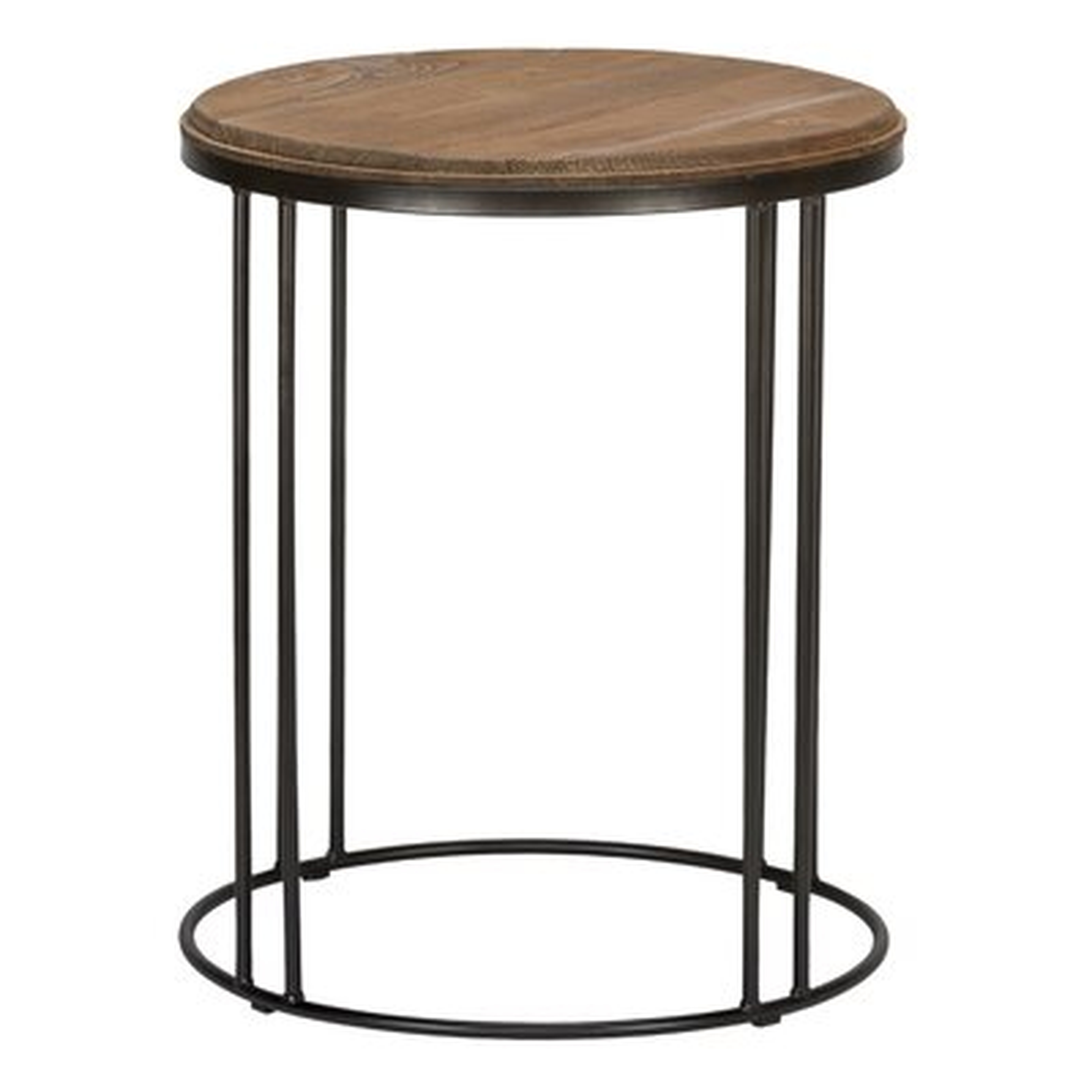 Winon Industrial Style Circular Wooden End Table with Iron Open Base, Brown and Black - Wayfair