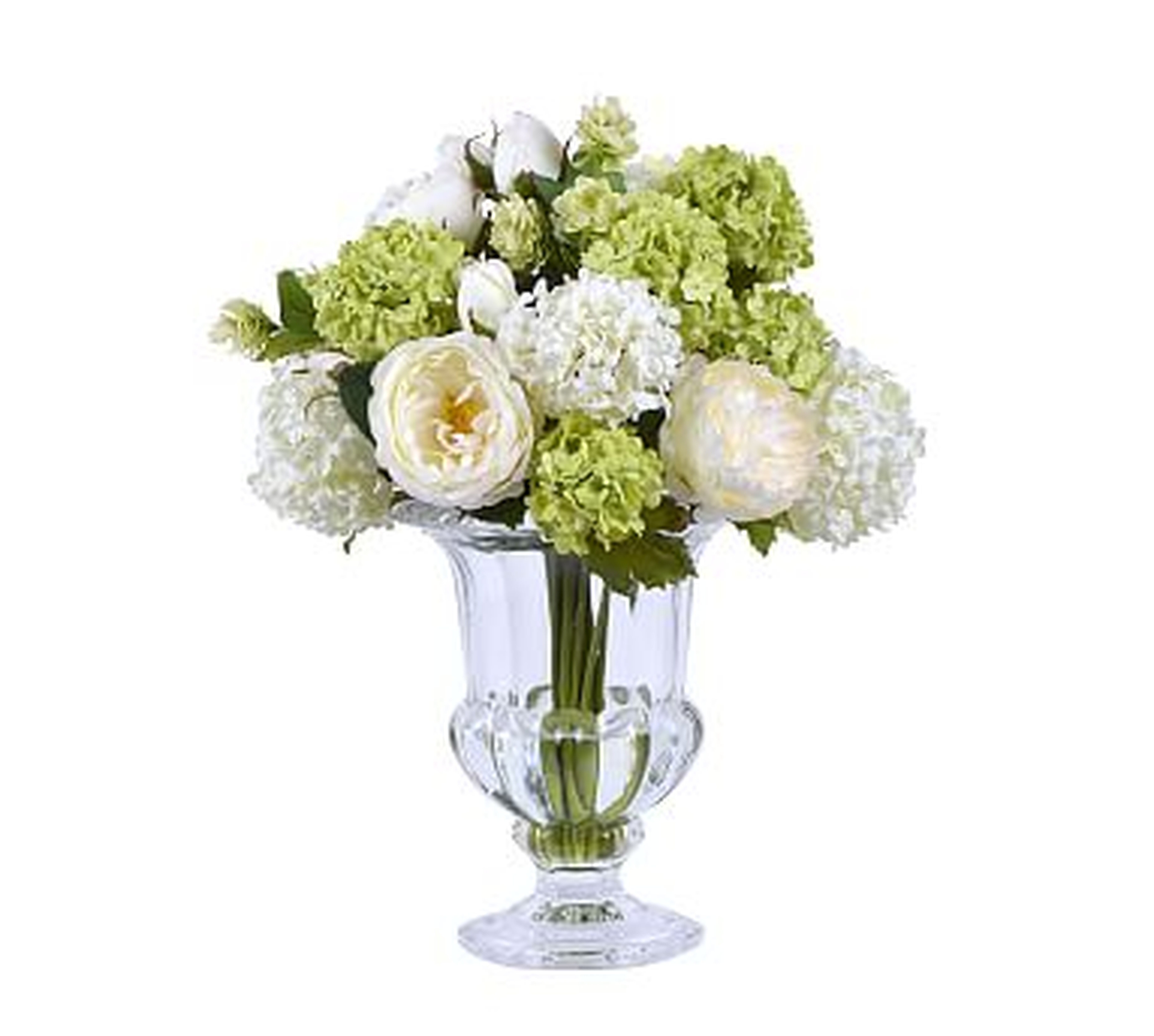 Faux Rose Hips In Glass Vase - White/Green, 16" - Pottery Barn