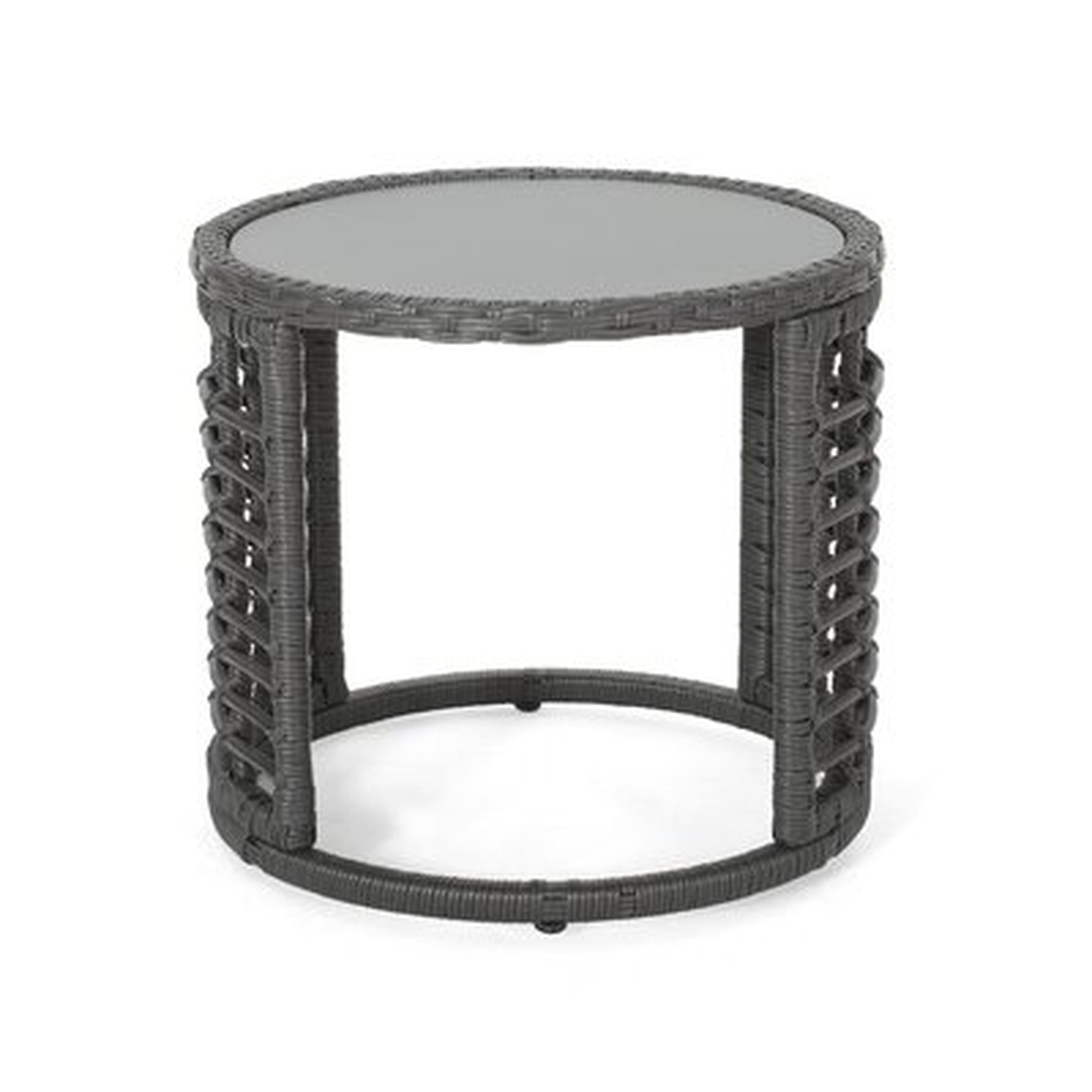 Coelho Lampman Outdoor Modern Boho Wicker Side Table with Tempered Glass Top - Wayfair