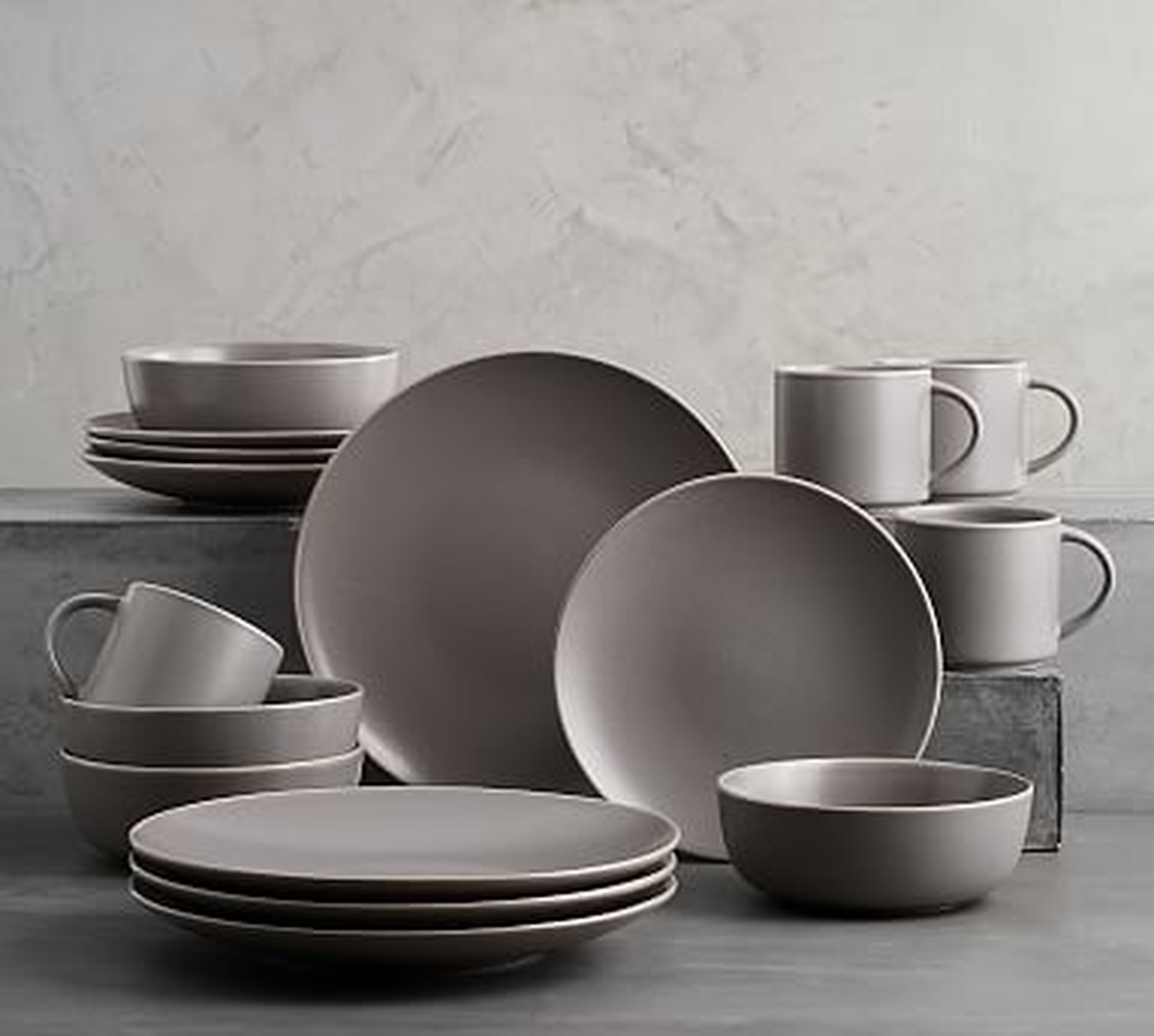 Mason Stoneware 16-Piece Dinnerware Set - Matte Graphite Gray - Pottery Barn