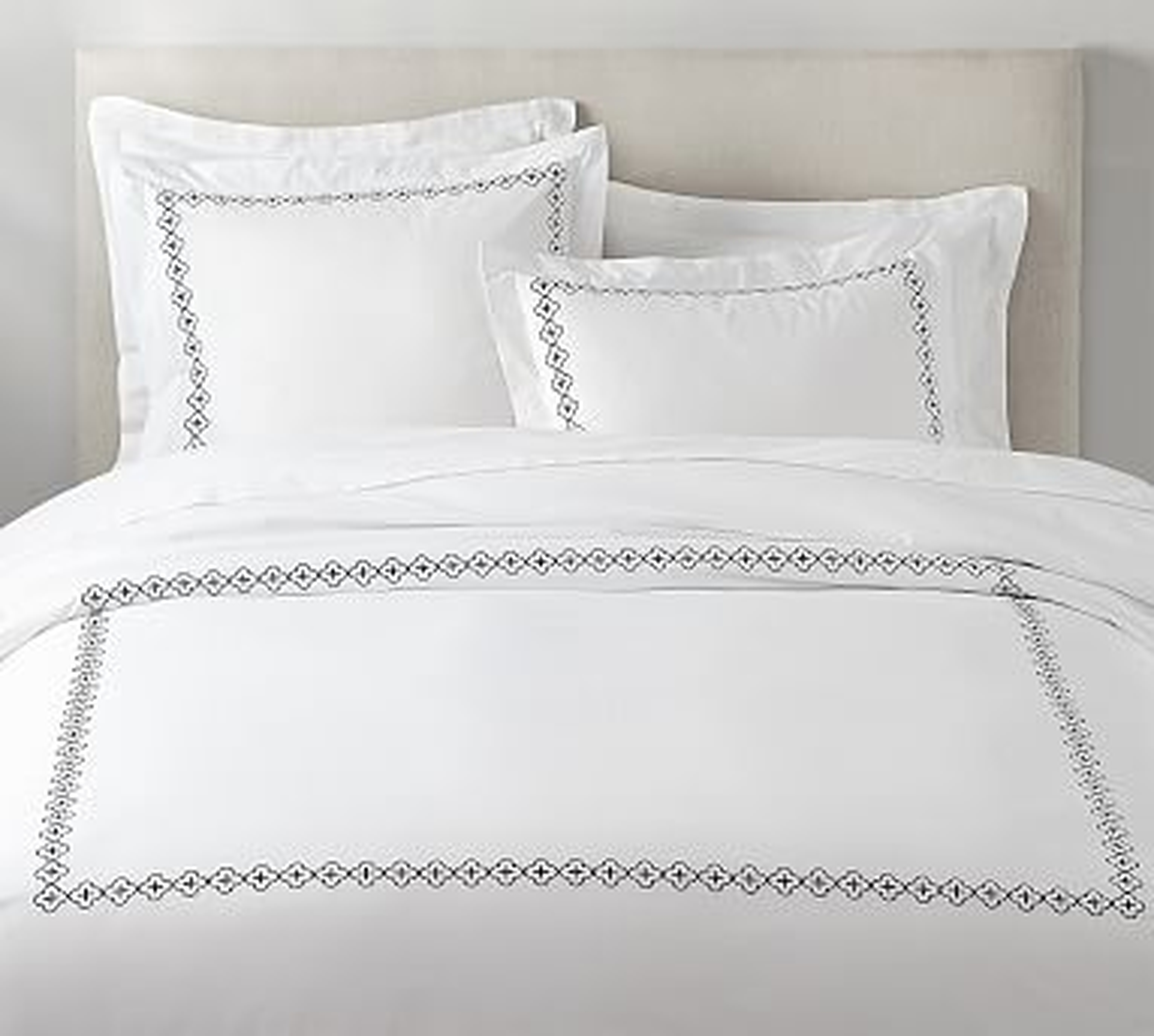Trellis Embroidered Organic Duvet Cover, Twin, Midnight - Pottery Barn