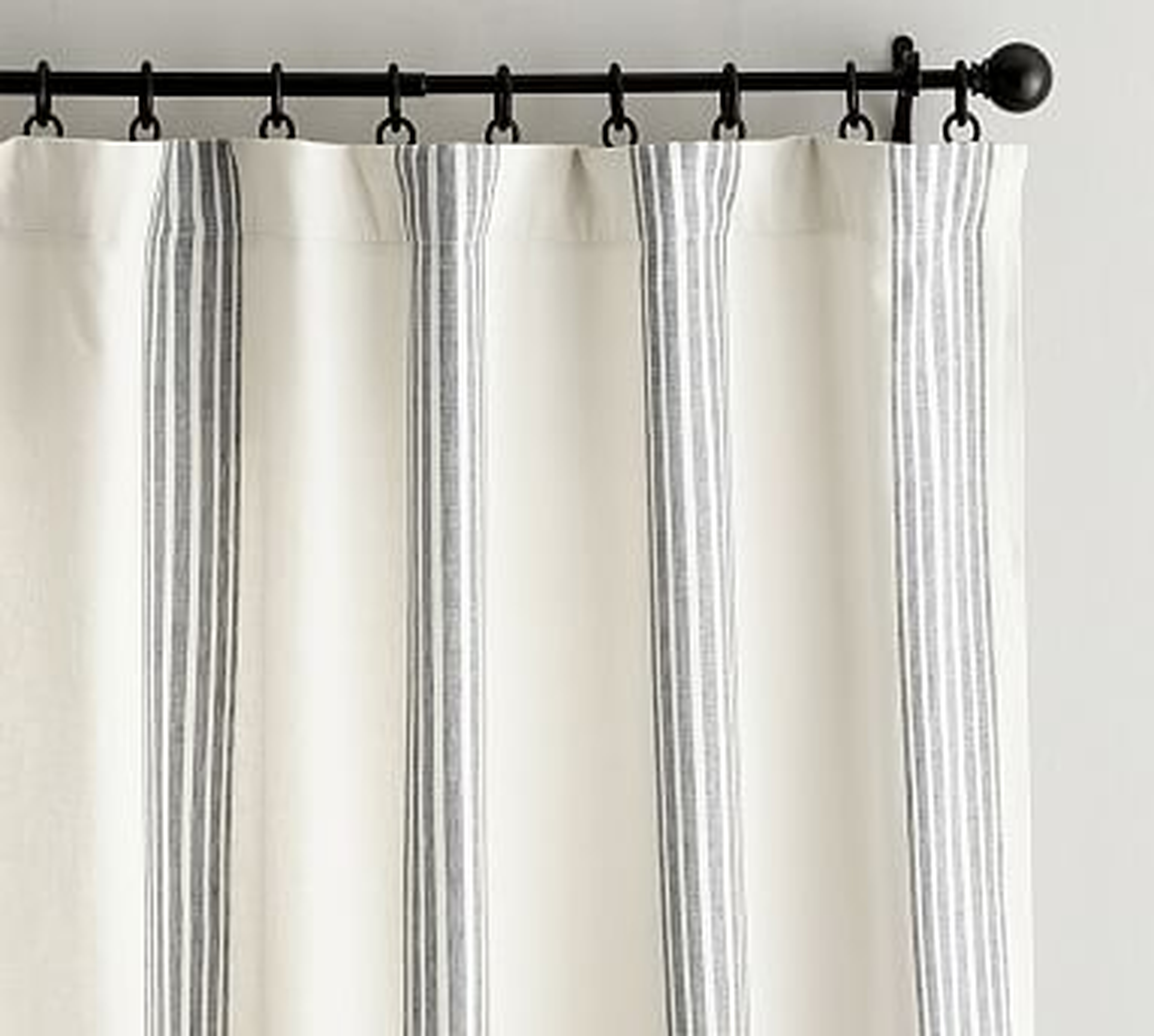 Riviera Striped Linen/Cotton Rod Pocket Blackout Curtain, 50 X 84", Charcoal - Pottery Barn