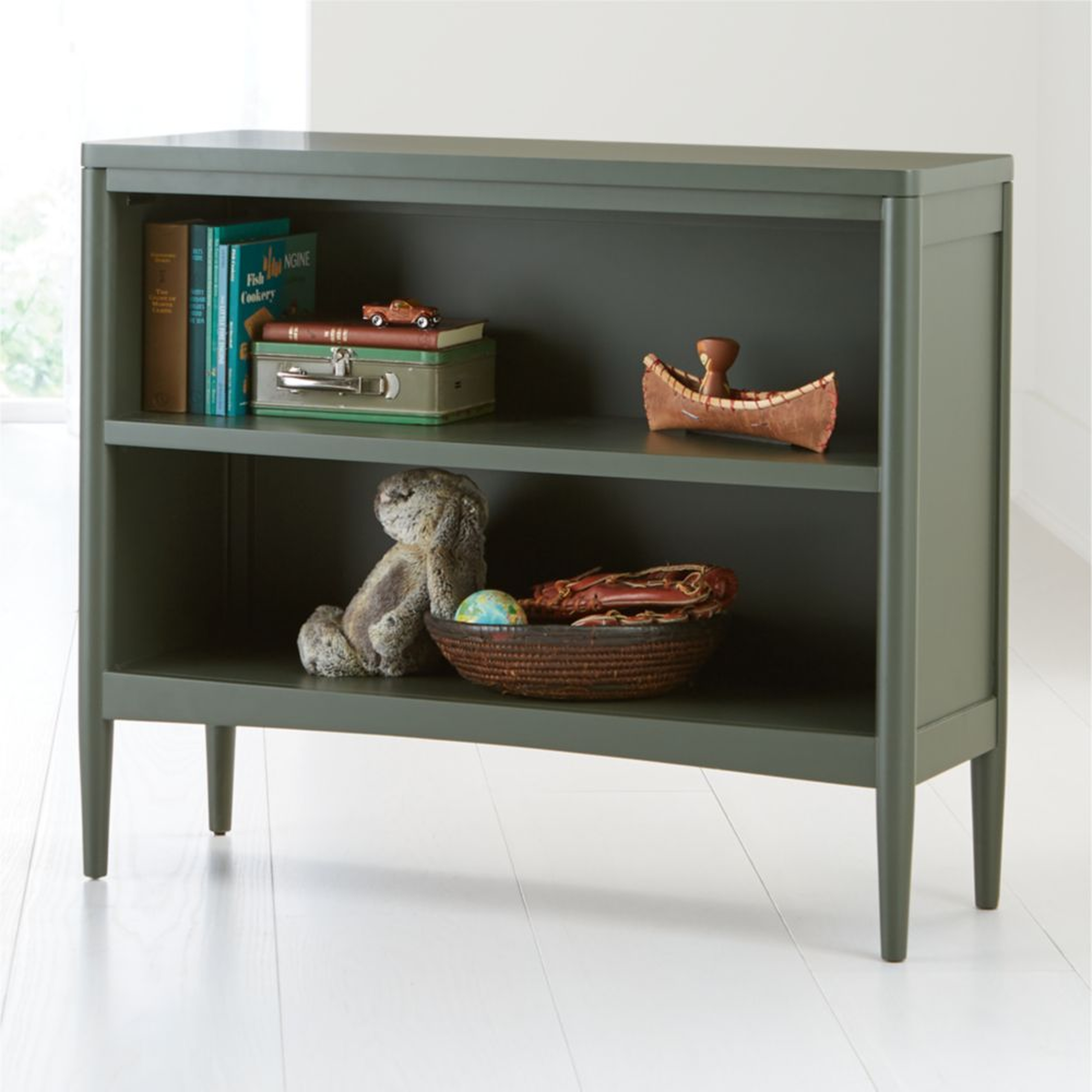 Hampshire Small Olive Green Wood 2-Shelf Bookcase - Crate and Barrel
