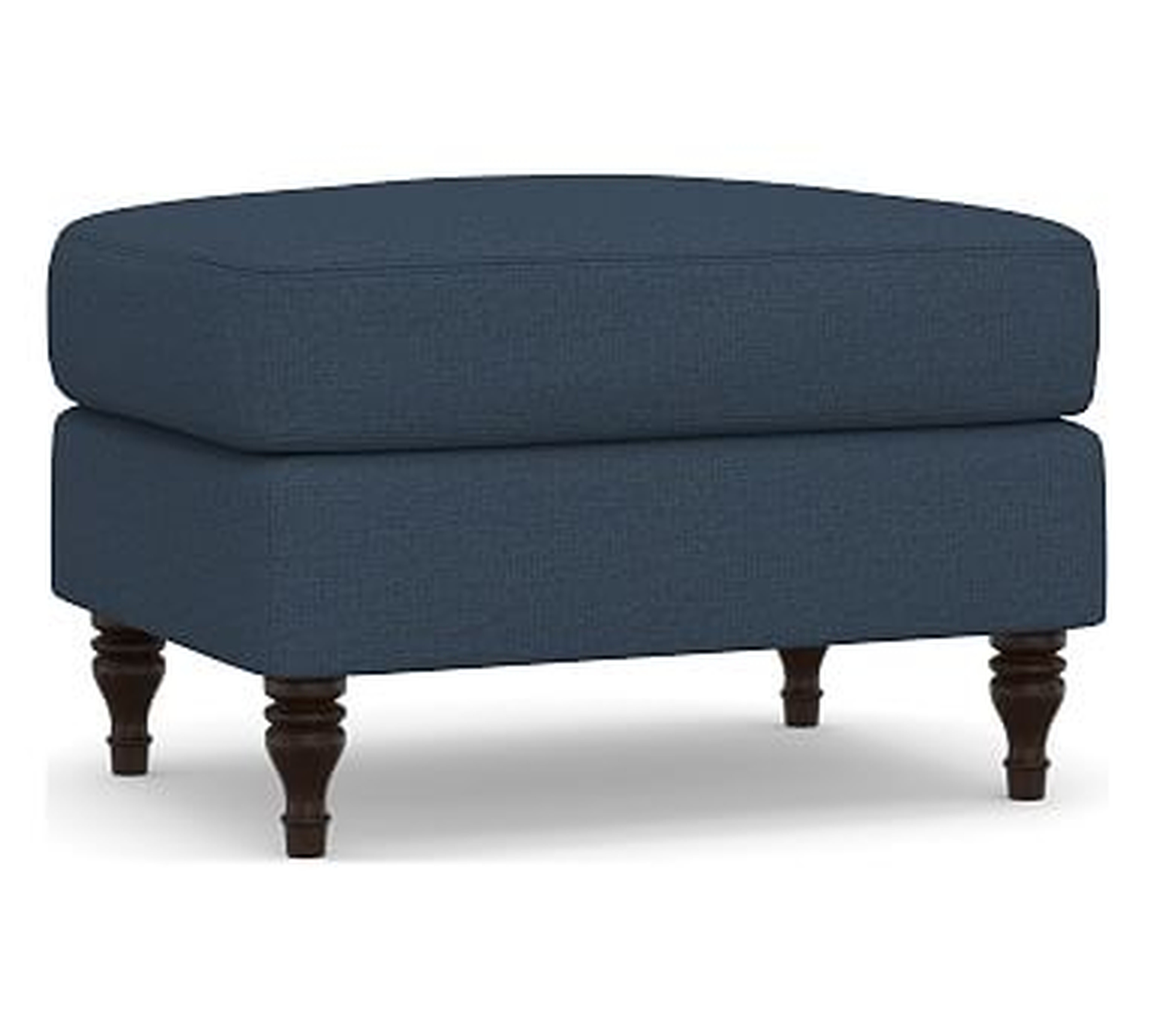 Carlisle English Arm Upholstered Ottoman, Polyester Wrapped Cushions, Brushed Crossweave Navy - Pottery Barn