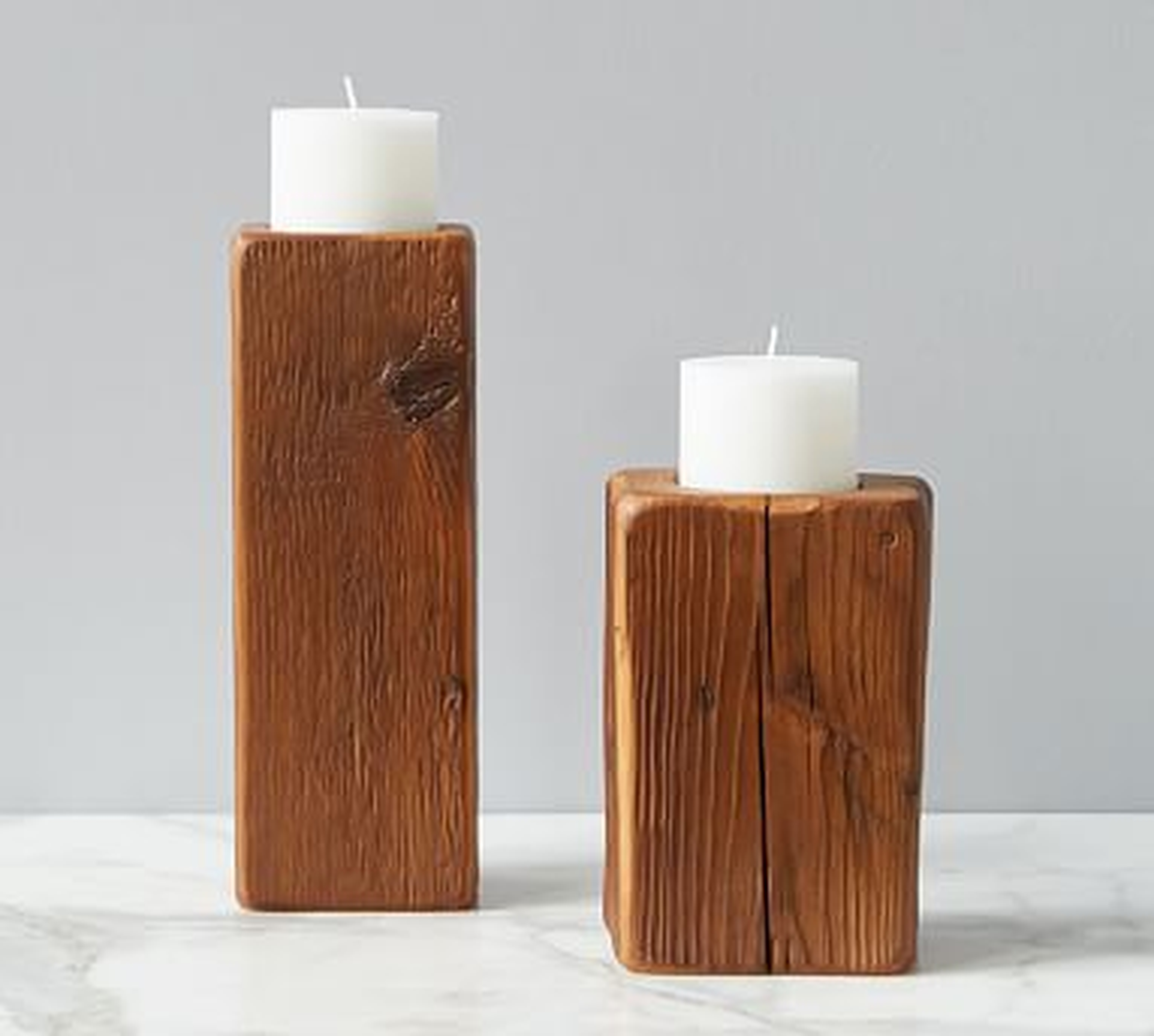 Cordoba Wooden Pillar Candle Holder, Set of 2, Natural - Pottery Barn