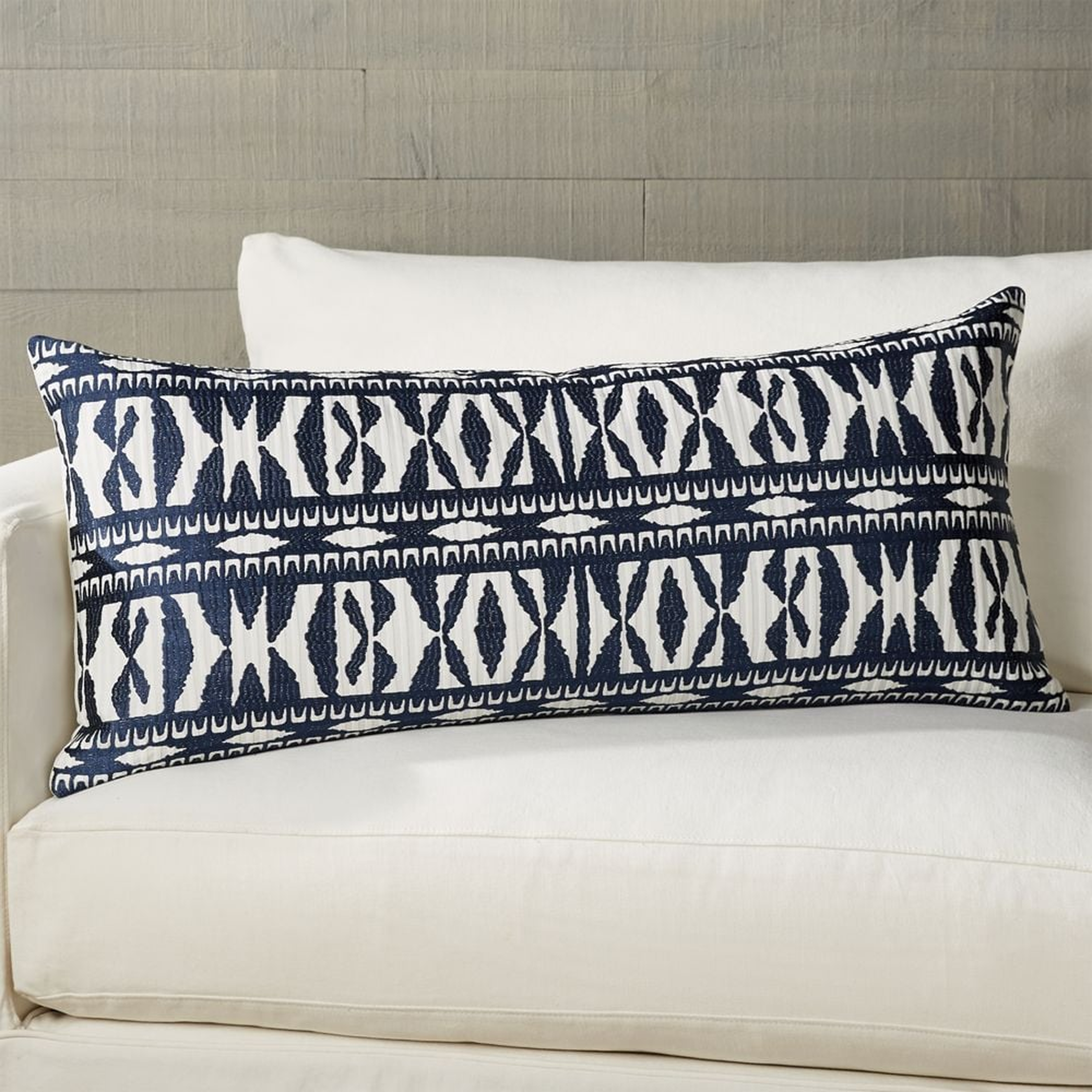 Vercillo Blue Patterned Lumbar Pillow 36"x16" - Crate and Barrel