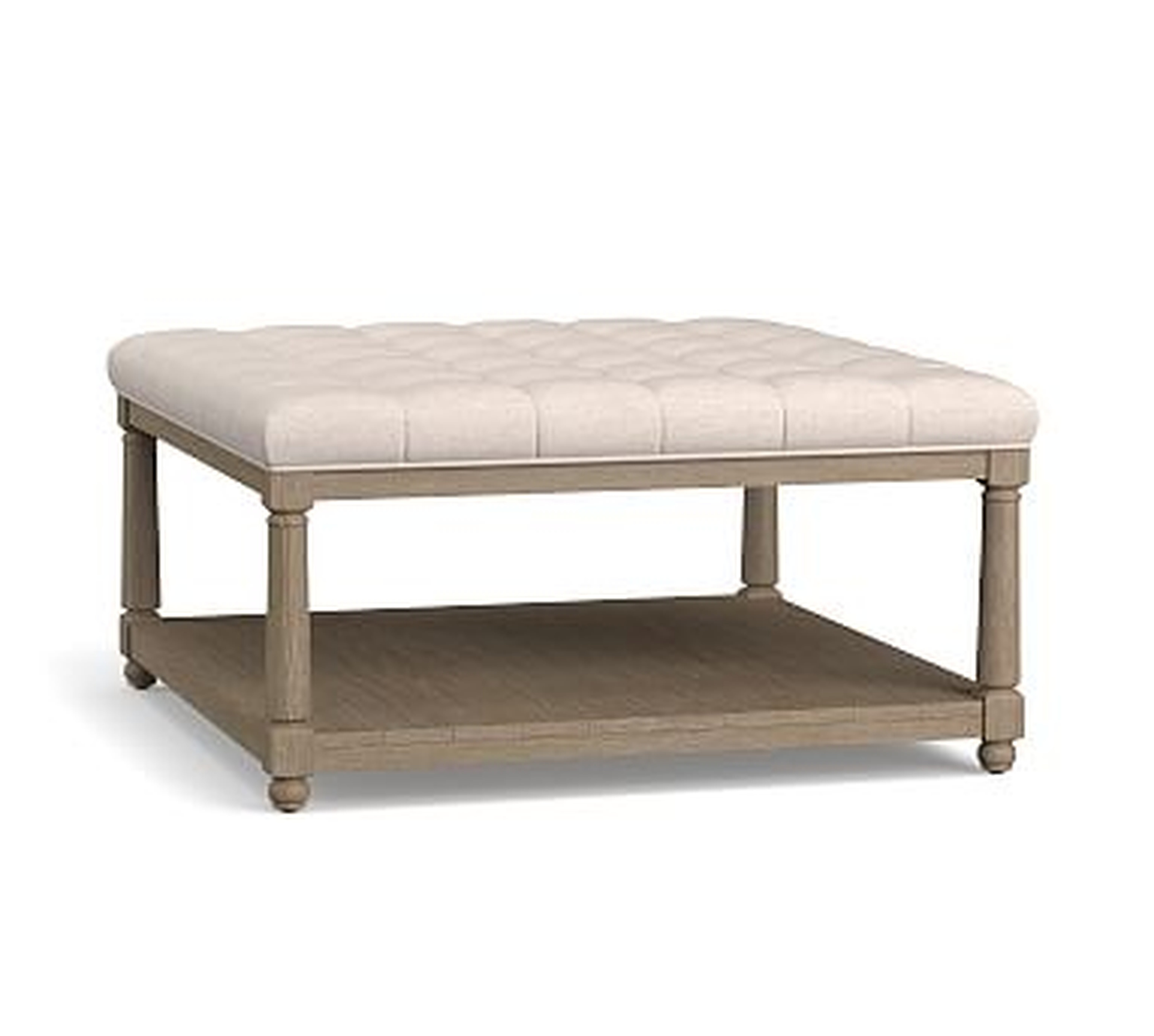 Berlin Upholstered Square Ottoman, Performance Chateau Basketweave Ivory - Pottery Barn