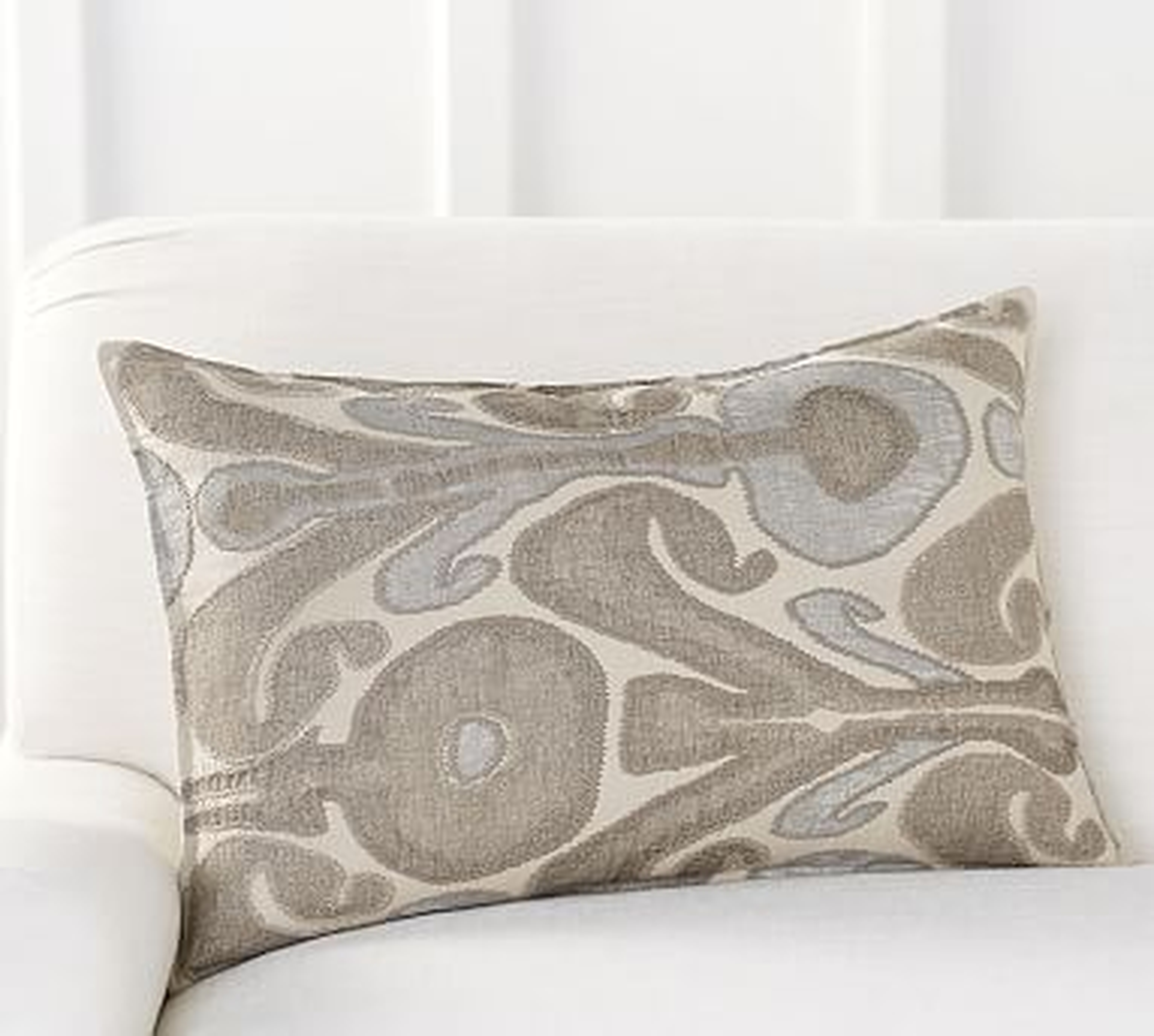 Kenmare Ikat Embroidered Lumbar Pillow Cover, 16 x 26", Neutral Multi - Pottery Barn