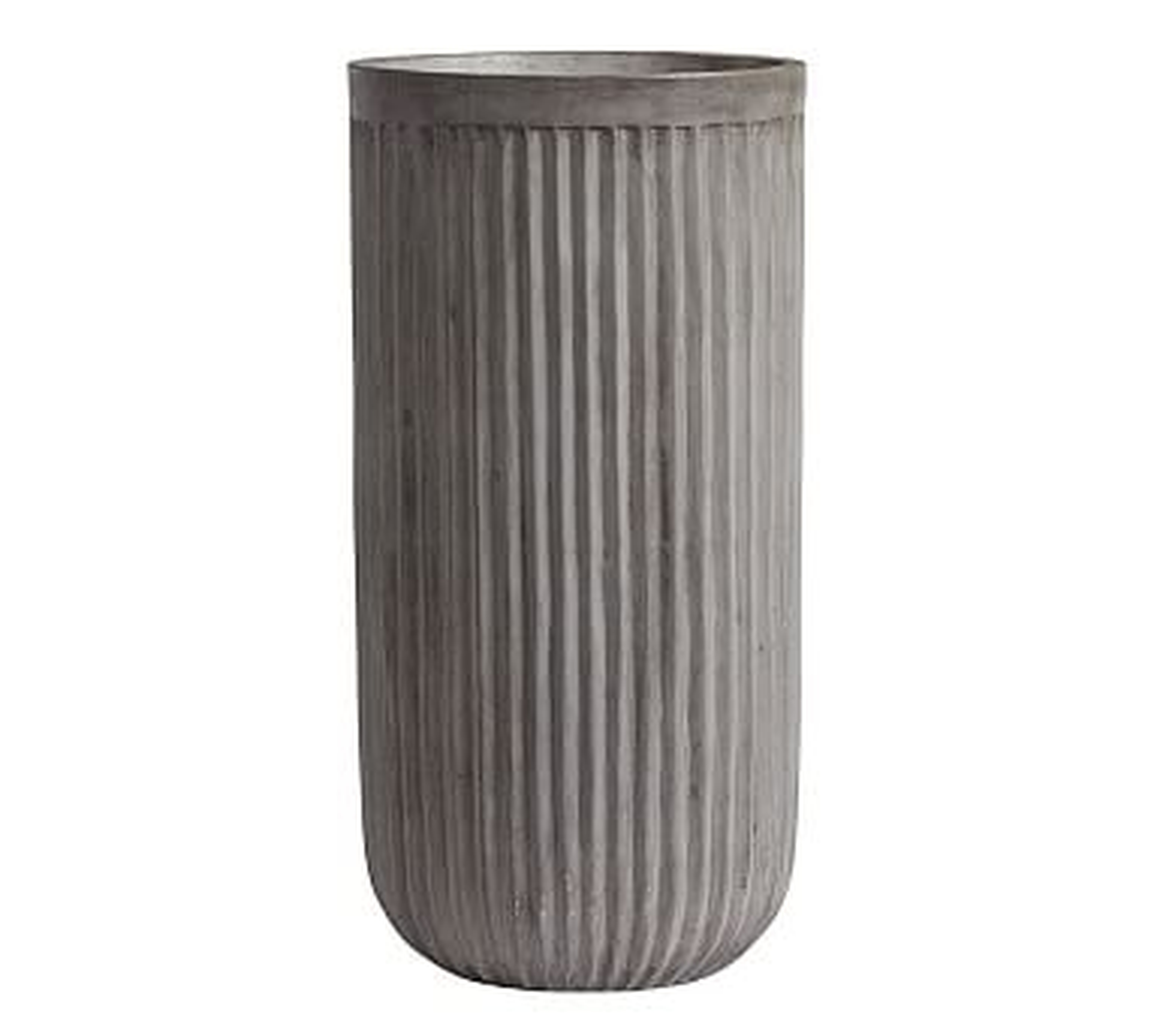 Concrete Fluted Planter, Grey, 15.75" Diam. x 31.5" H - Pottery Barn