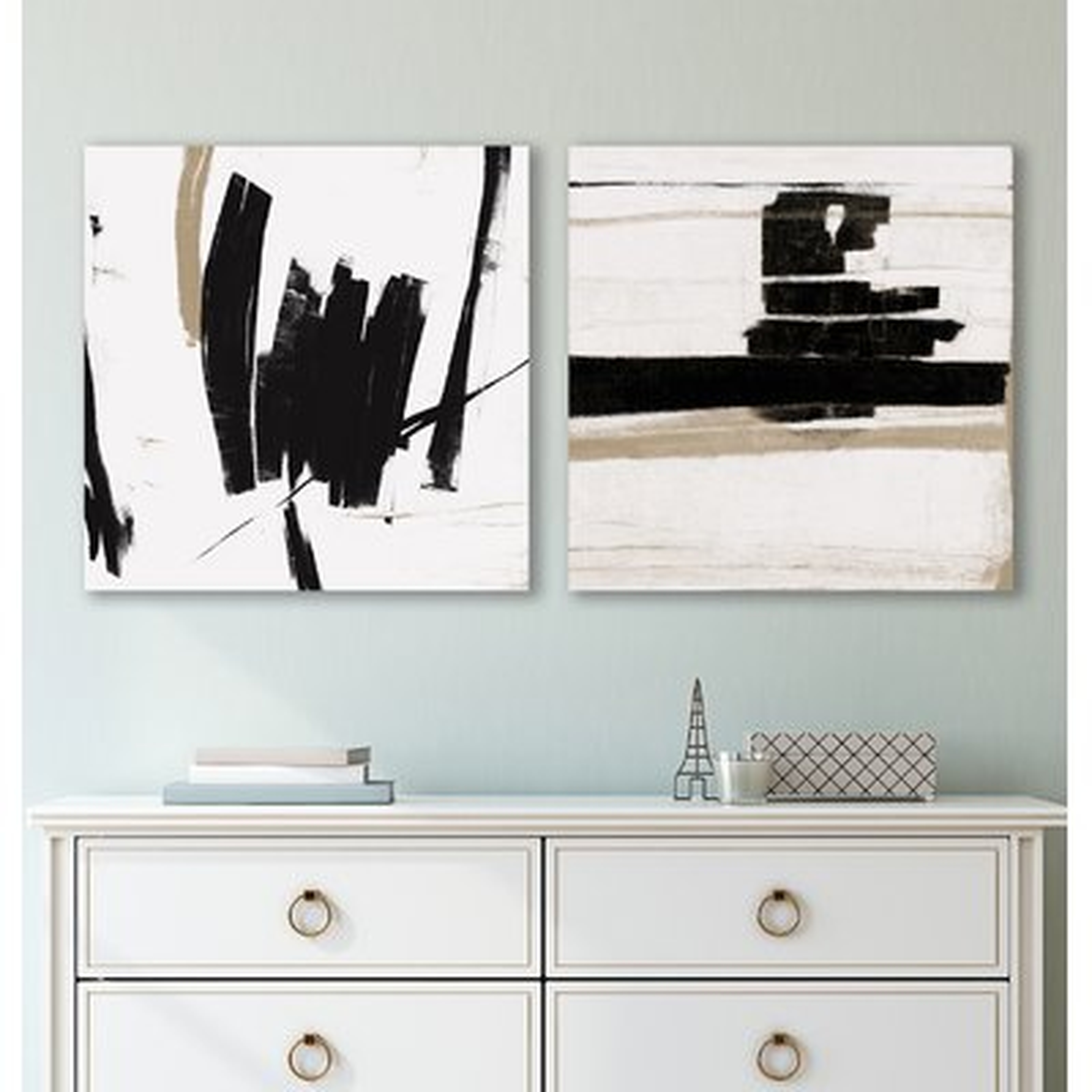 'Black and White Abstract' 2 Piece Print Set on Canvas - AllModern