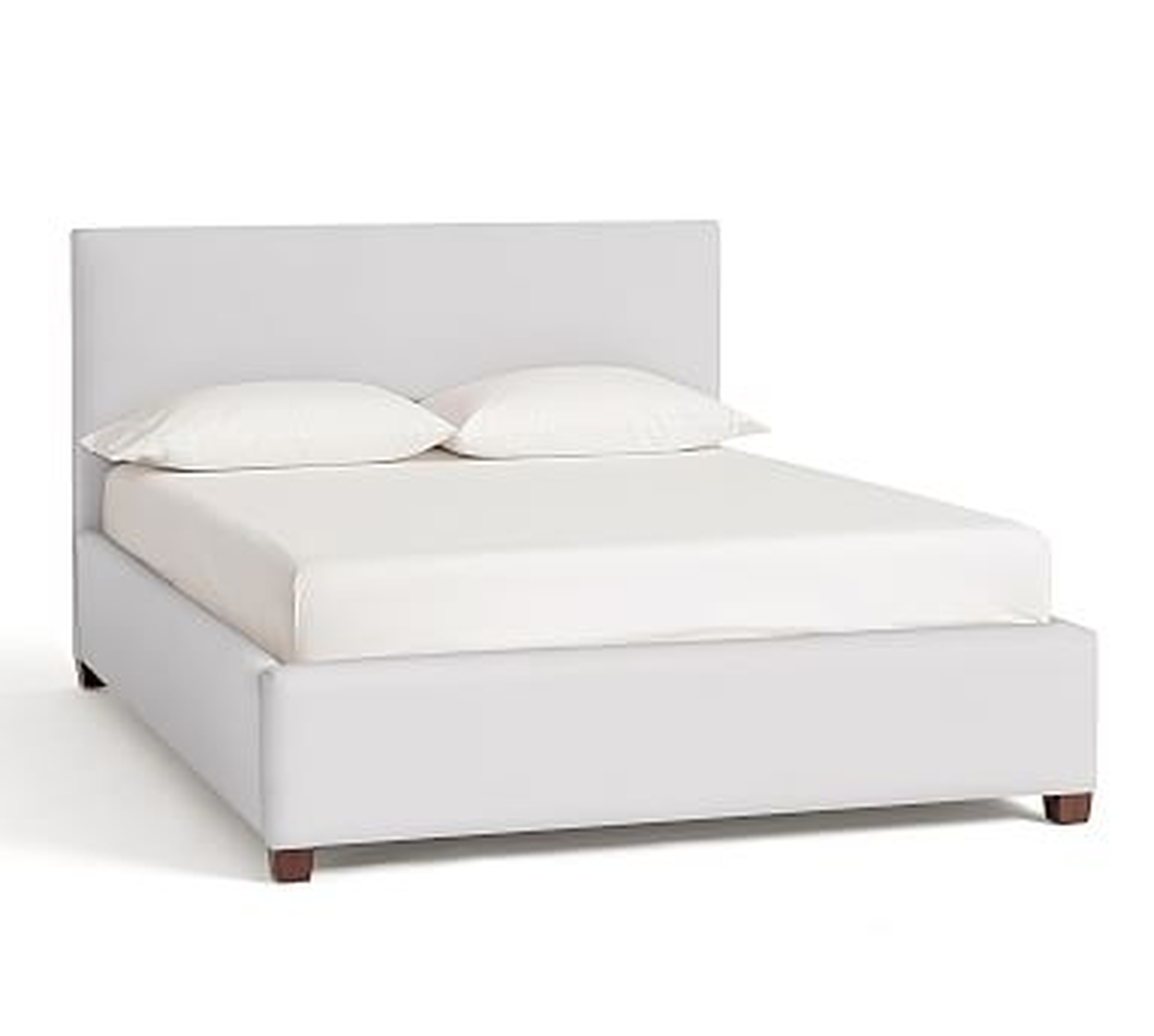Raleigh Upholstered Square Queen Bed with Low Headboard, without Nailheads, Twill White - Pottery Barn