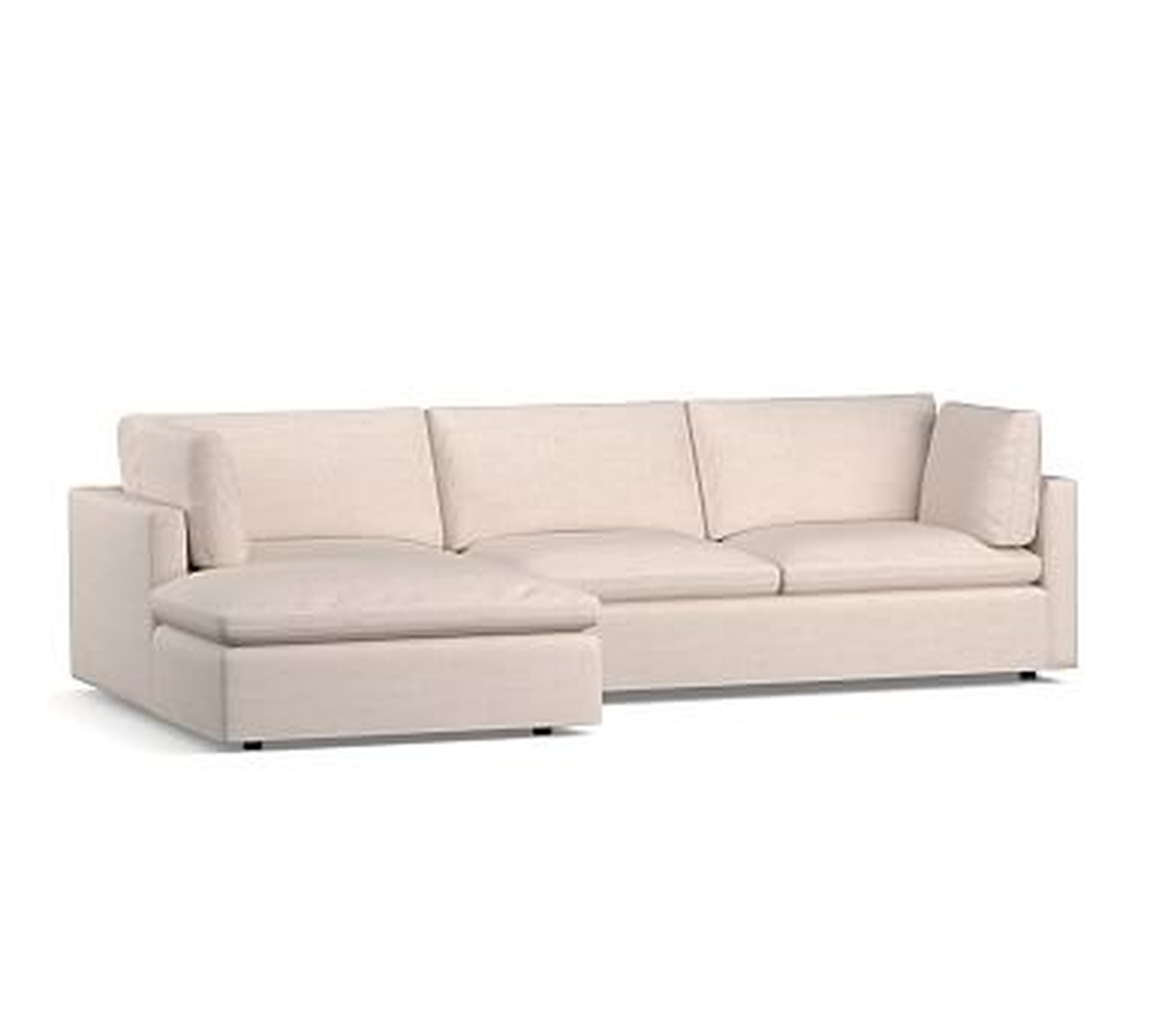 Bolinas Upholstered Right Arm Loveseat with Chaise Sectional, Down Blend Wrapped Cushions, Performance Everydaysuede(TM) Stone - Pottery Barn