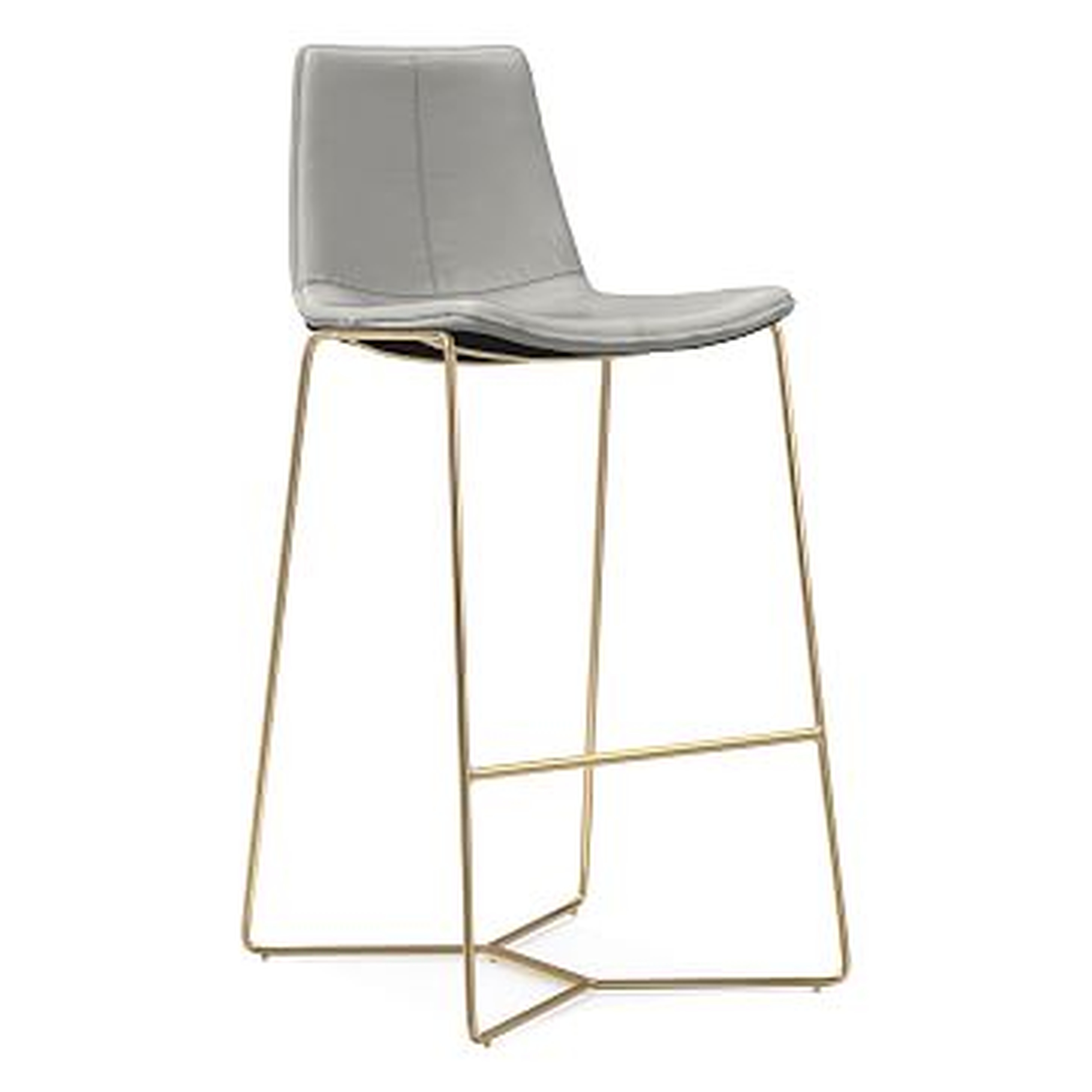 Slope Bar Stool, Leather, Cement, Antique Brass - West Elm