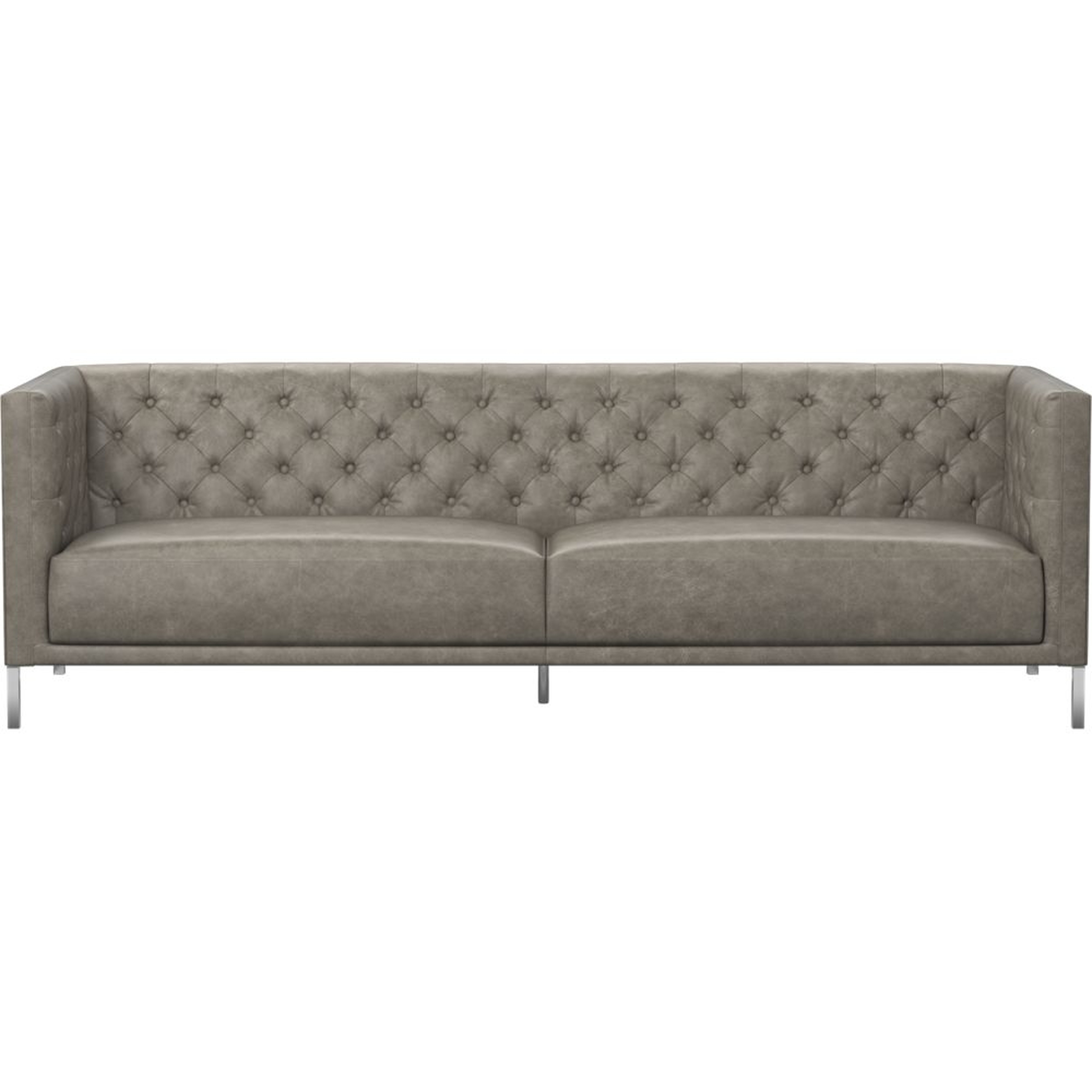 Savile Grey Leather Tufted Sofa - CB2