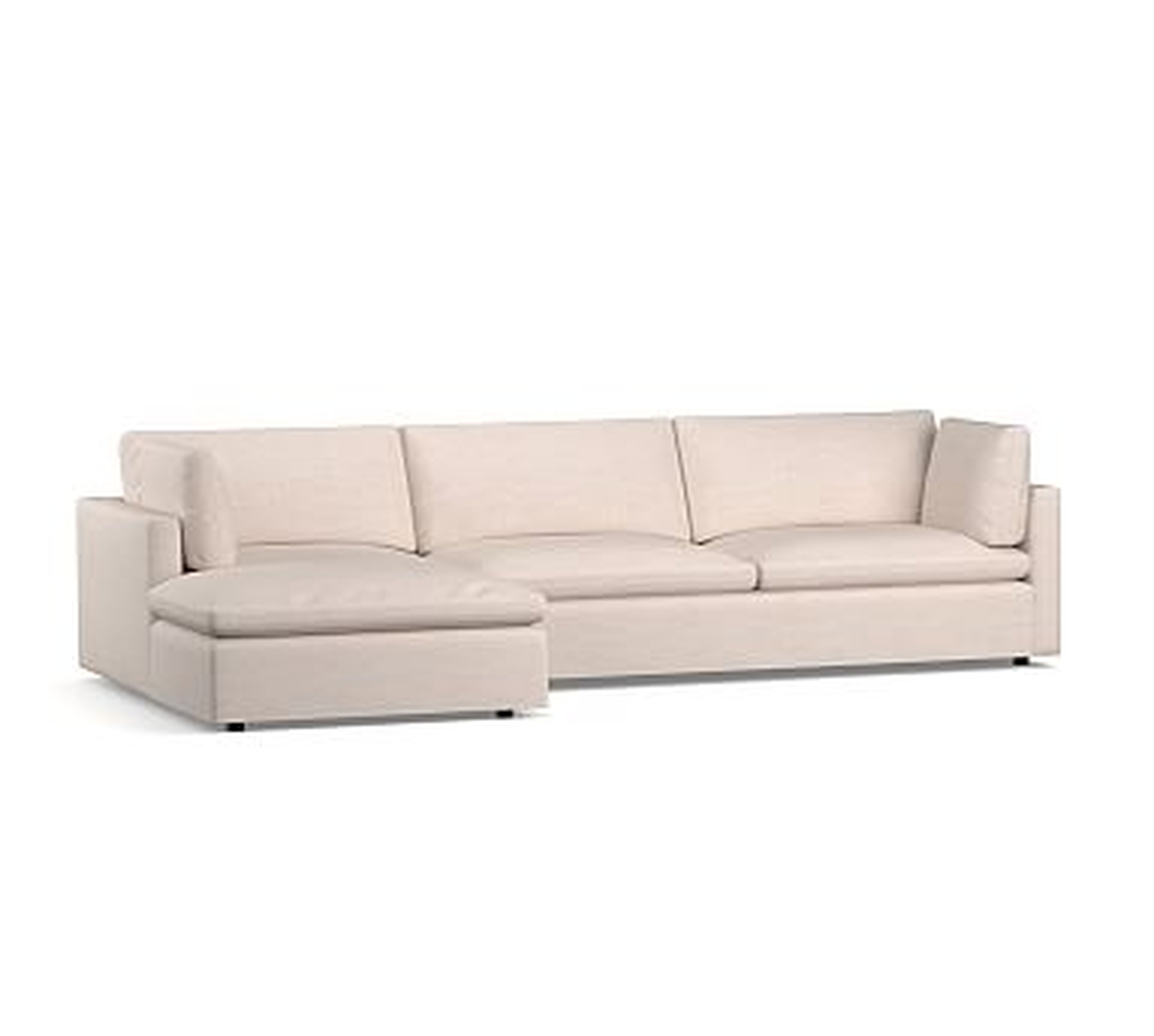 Bolinas Upholstered Right Arm Sofa with Chaise Sectional, Down Blend Wrapped Cushions, Performance Brushed Basketweave Oatmeal - Pottery Barn