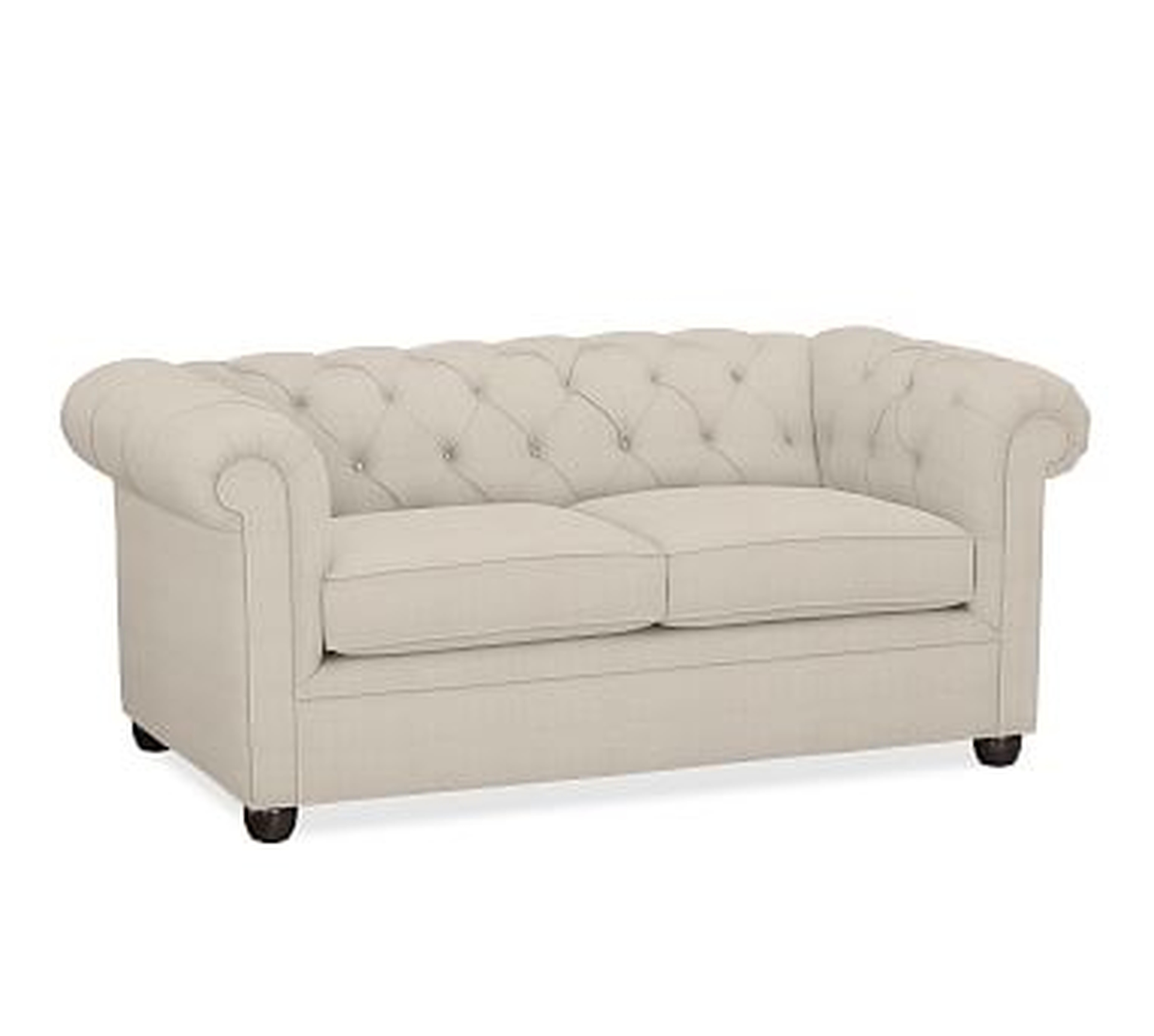 Chesterfield Upholstered Loveseat 72", Polyester Wrapped Cushions, Performance Everydaylinen(TM) by Crypton(R) Home(TM) Oatmeal - Pottery Barn