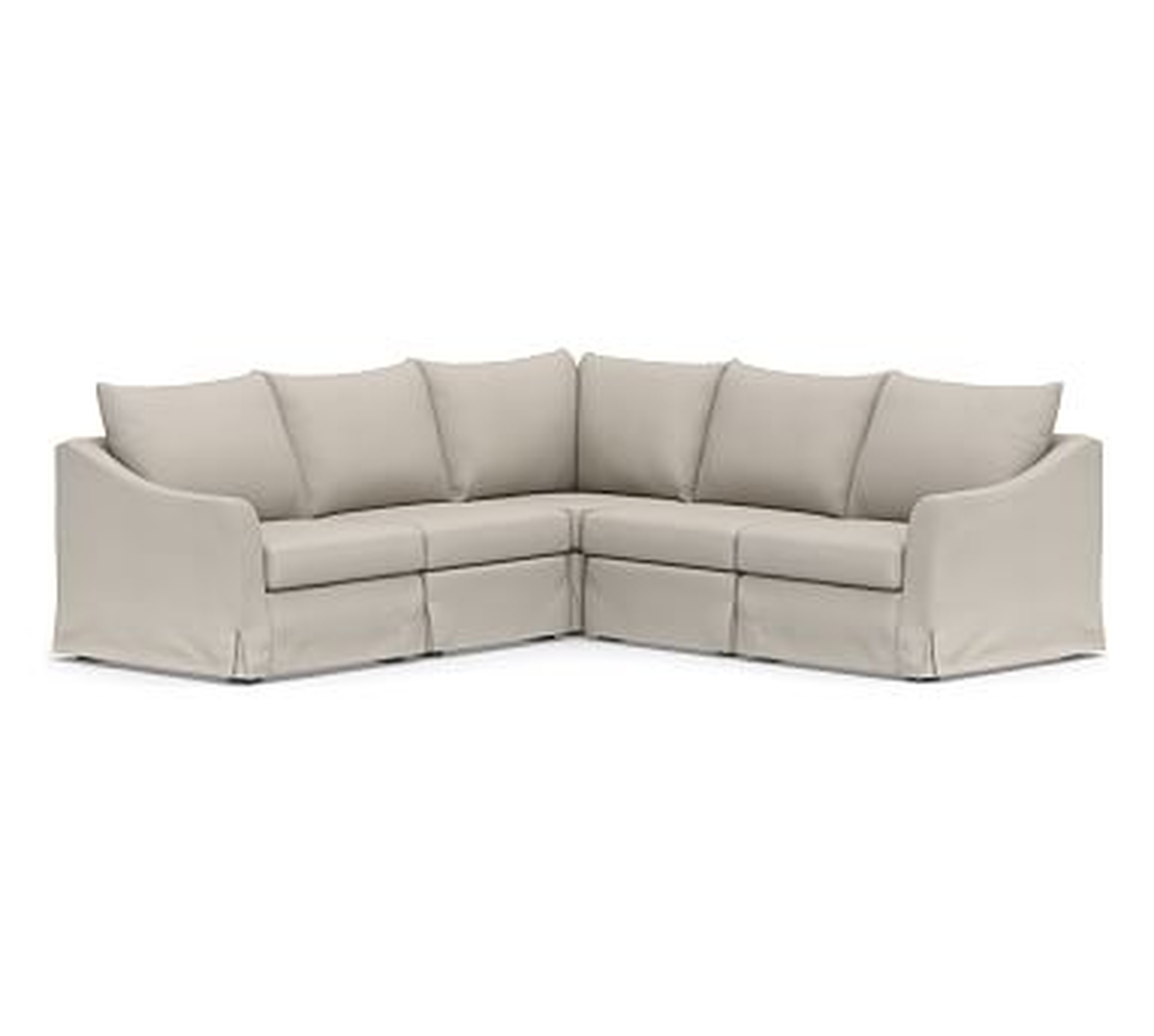 SoMa Brady Slope Arm Slipcovered 5-Piece L-Shaped Sectional, Polyester Wrapped Cushions, Performance Twill Stone - Pottery Barn