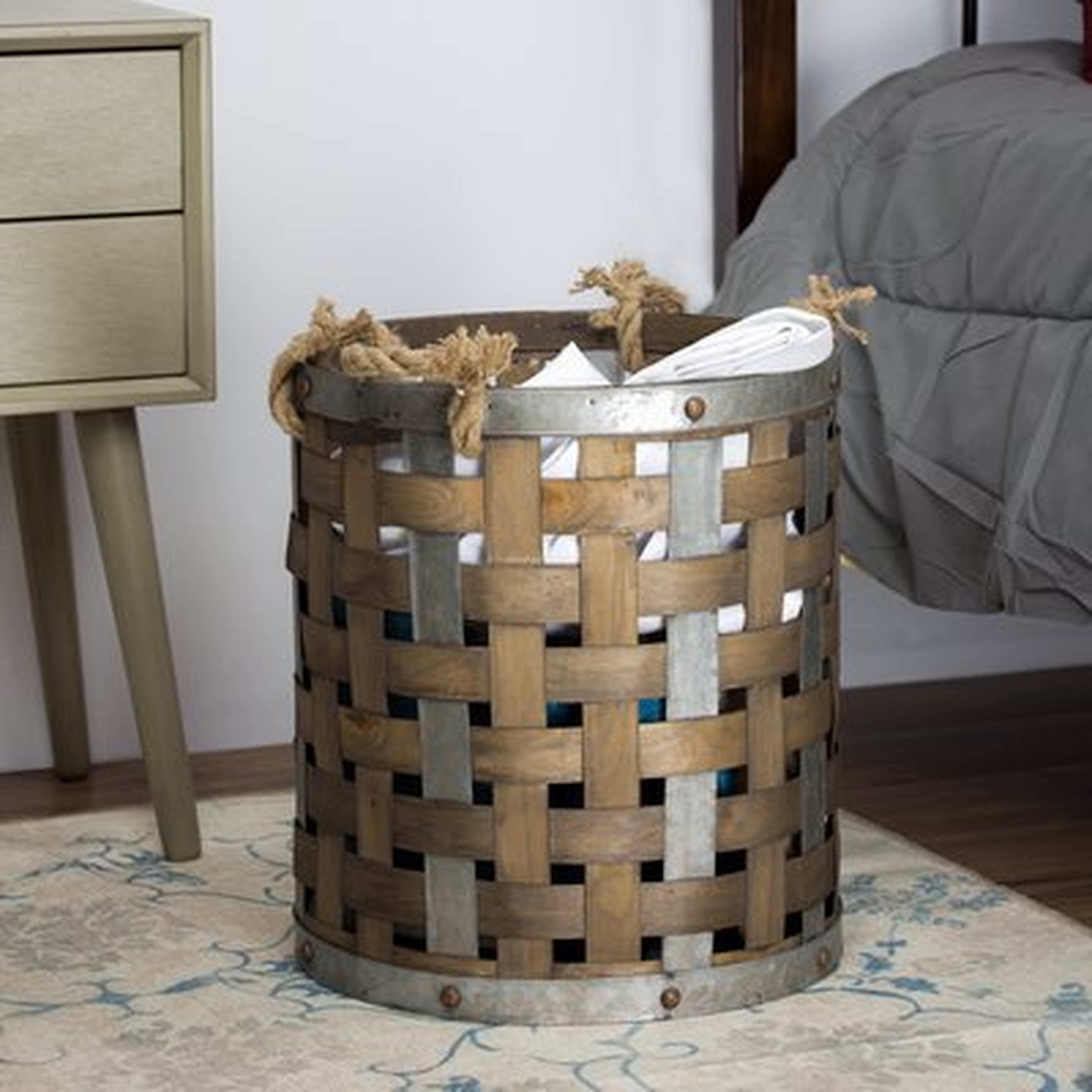 Rustic Bamboo and Metal Storage Basket - Wayfair