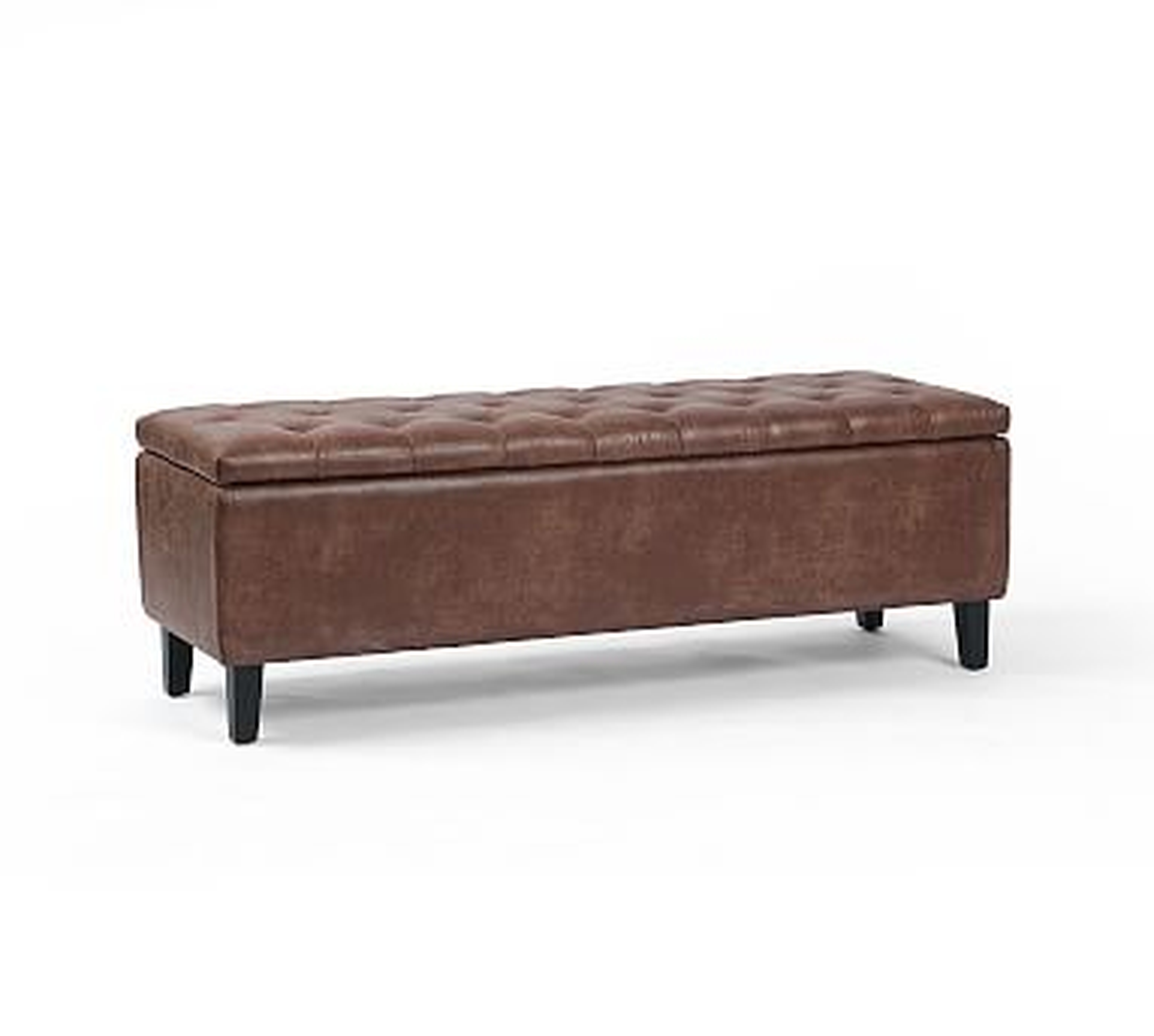 Jay Tufted Leather Storage Bench, Tobacco - Pottery Barn