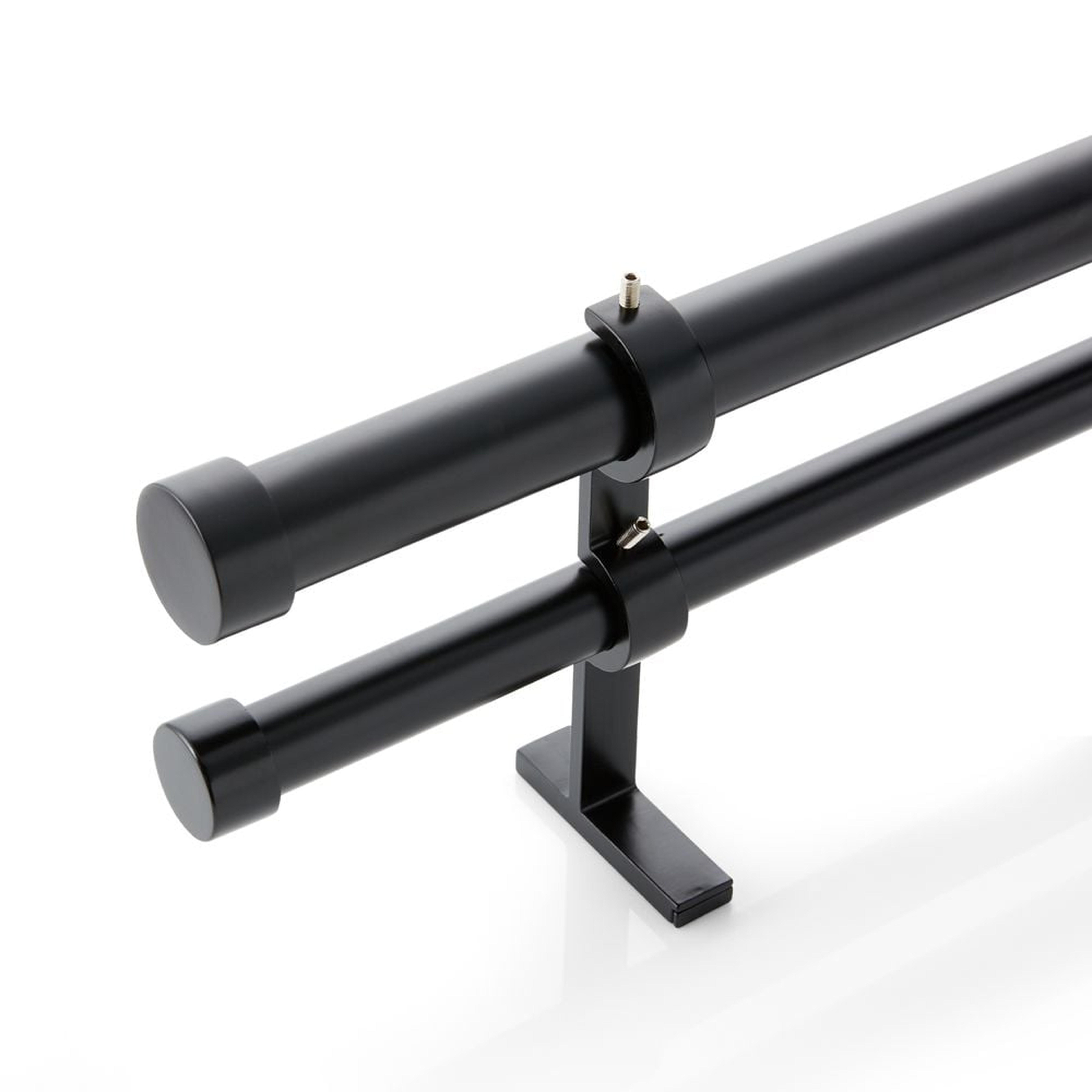 Matte Black 1" Double Curtain Rod and End Cap Finials Set 48"-88" - Crate and Barrel