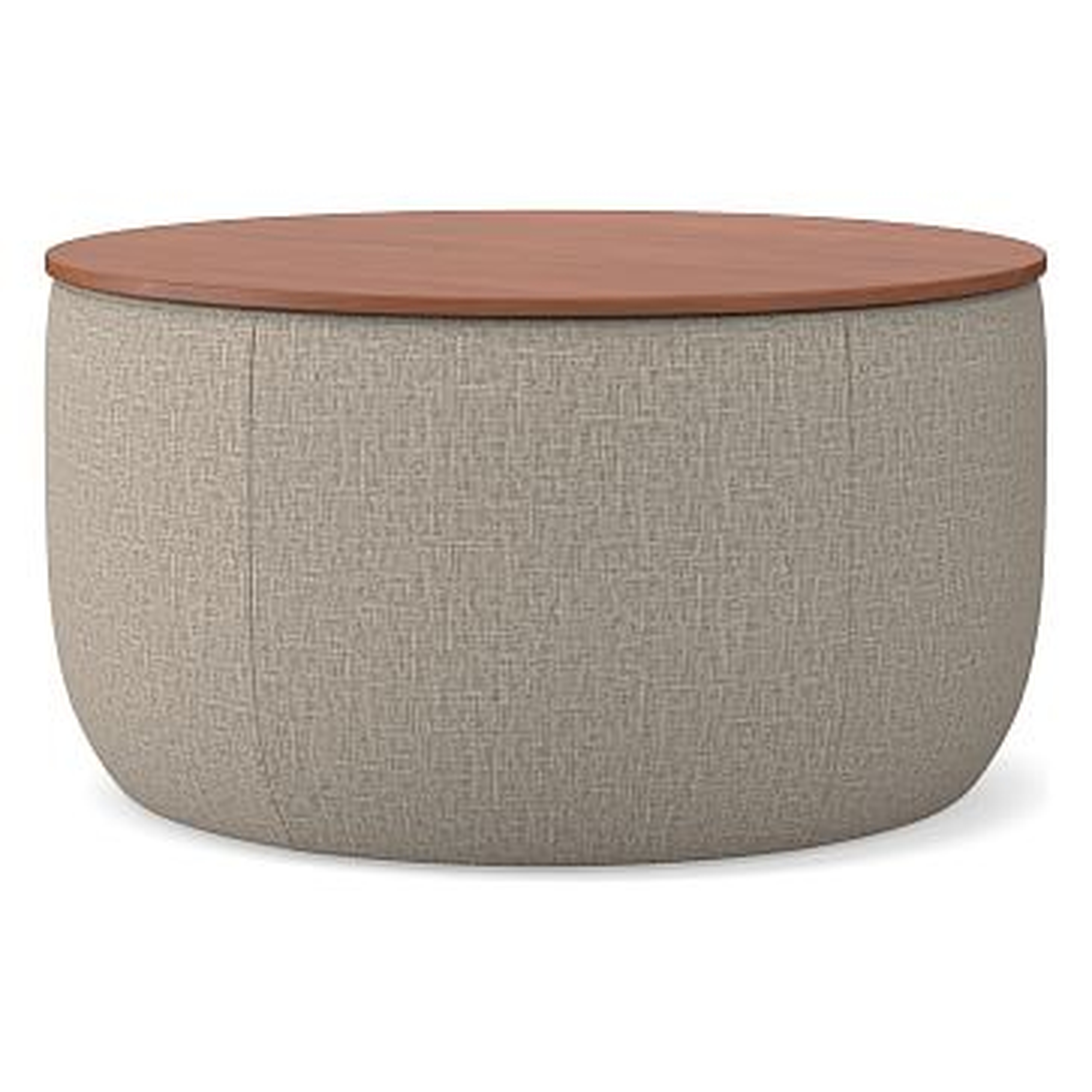 Upholstered Storage Base Ottoman - Large, Poly, Deco Weave, Stone, Dark Mineral - West Elm