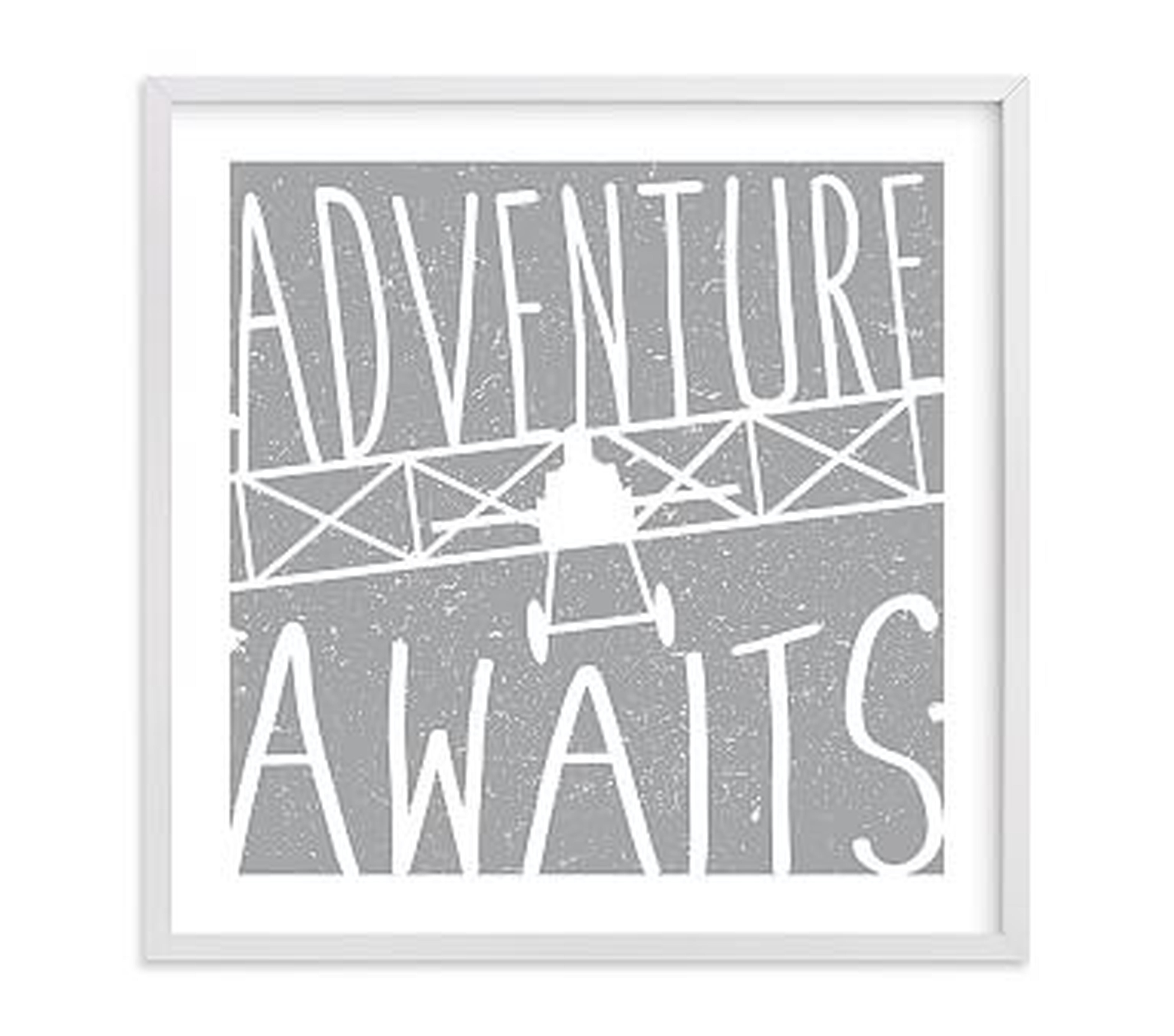 Adventure Awaits Vintage Airplane Wall Art by Minted(R), 16x16, White - Pottery Barn Kids