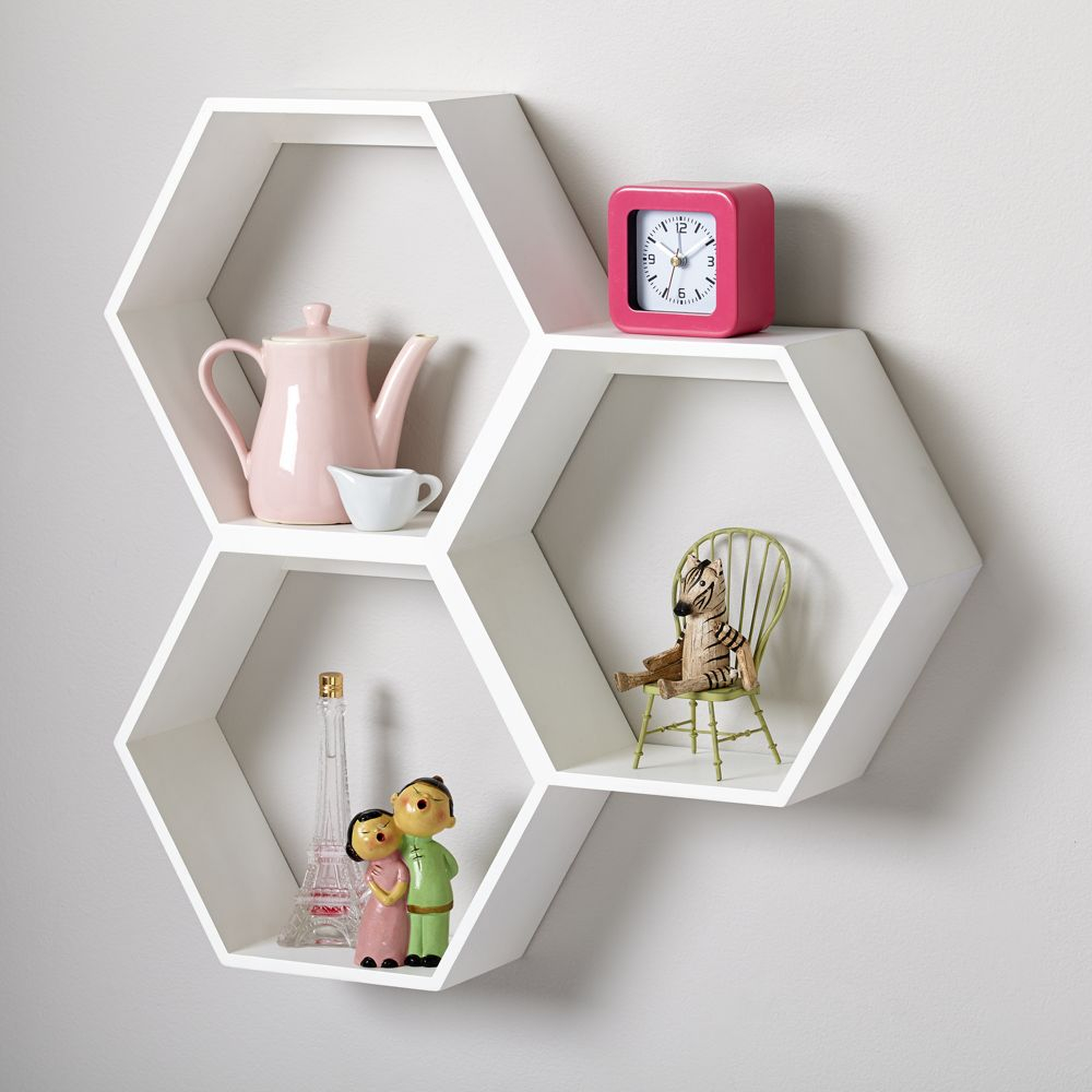 Honeycomb White Wood Hexagon Shelf - Crate and Barrel