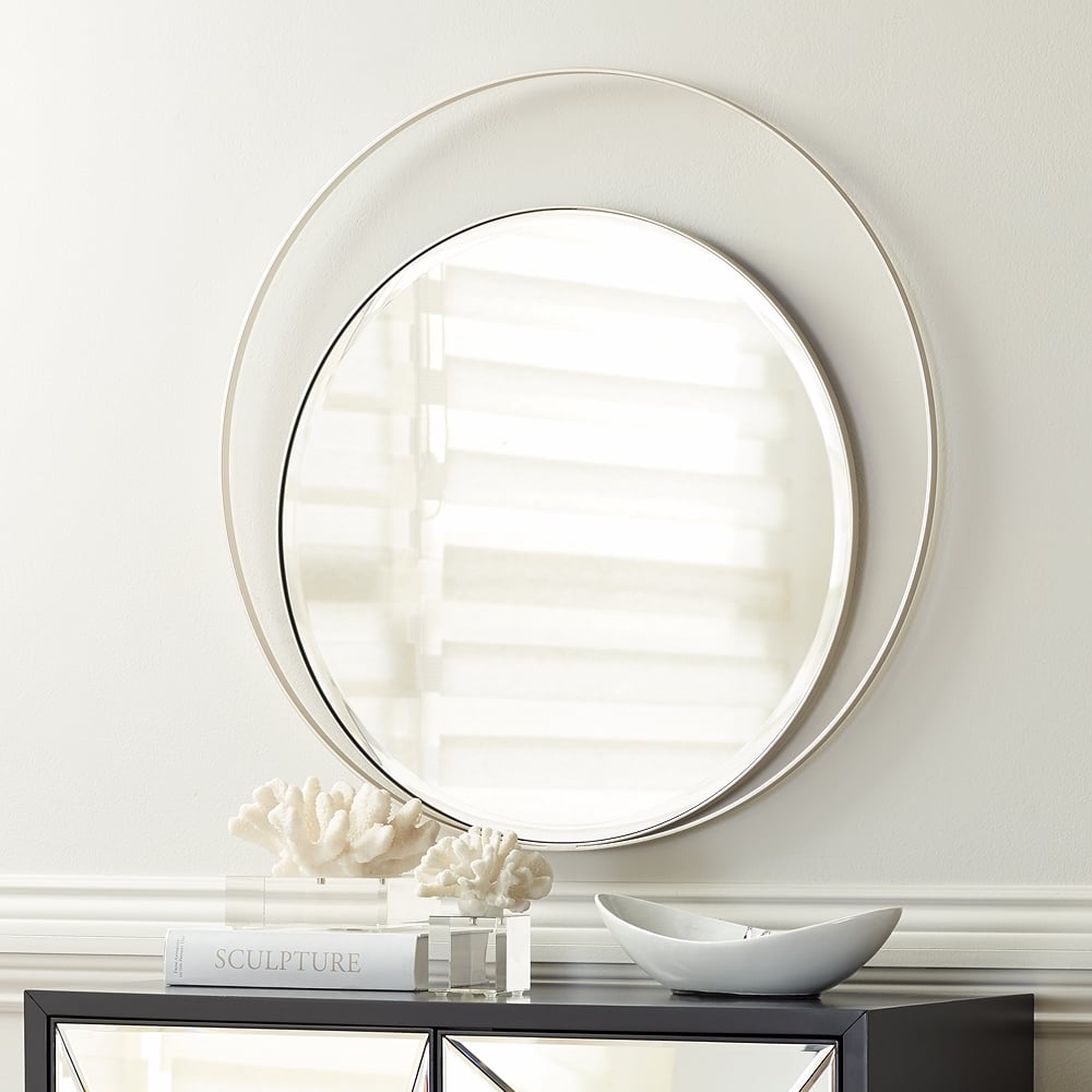 Keri 31 1/2" Wide Asymmetrical Round Silver Wall Mirror - Style # 66E22 - Lamps Plus