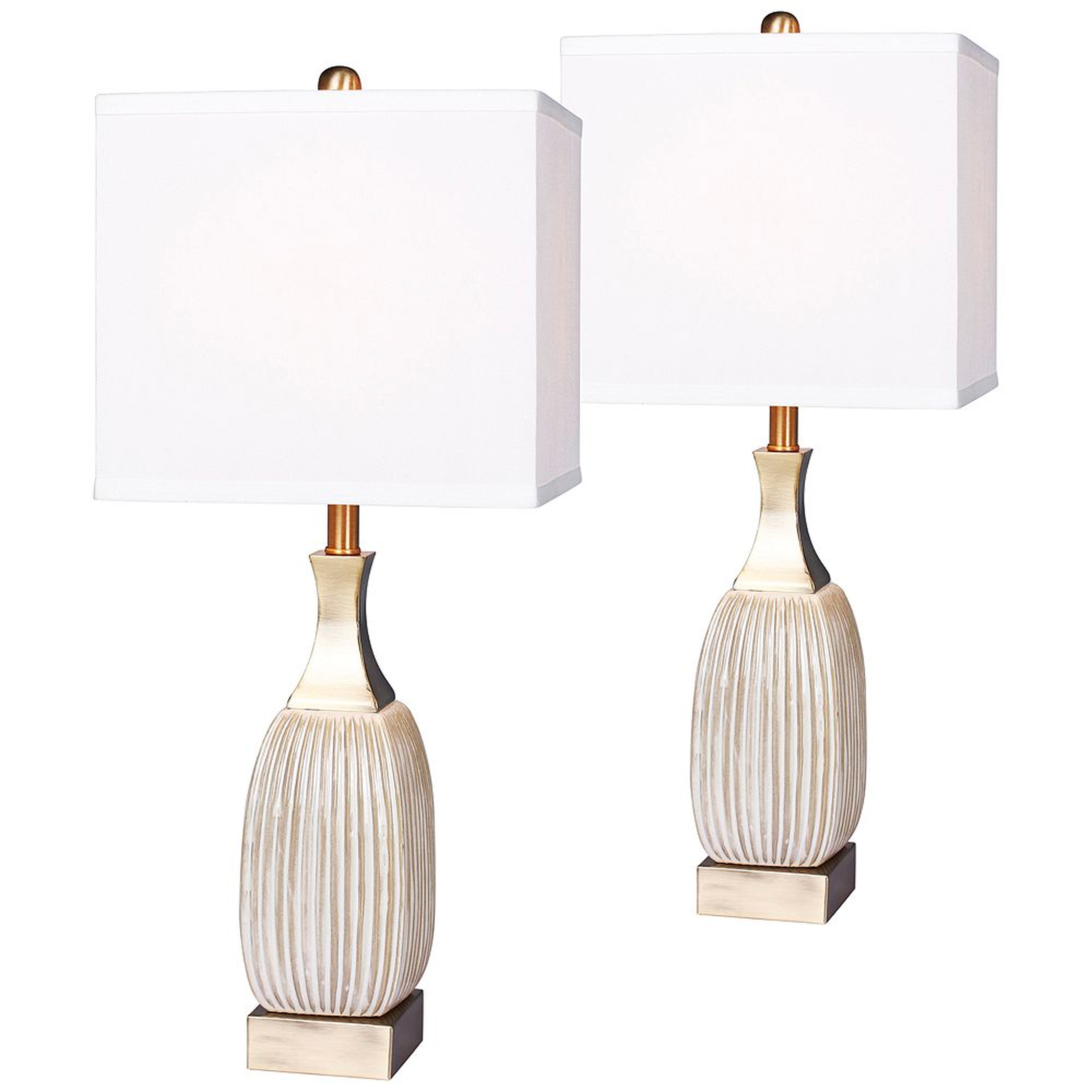 Lexie Ribbed Aged White Ceramic Table Lamp Set of 2 - Style # 47R88 - Lamps Plus