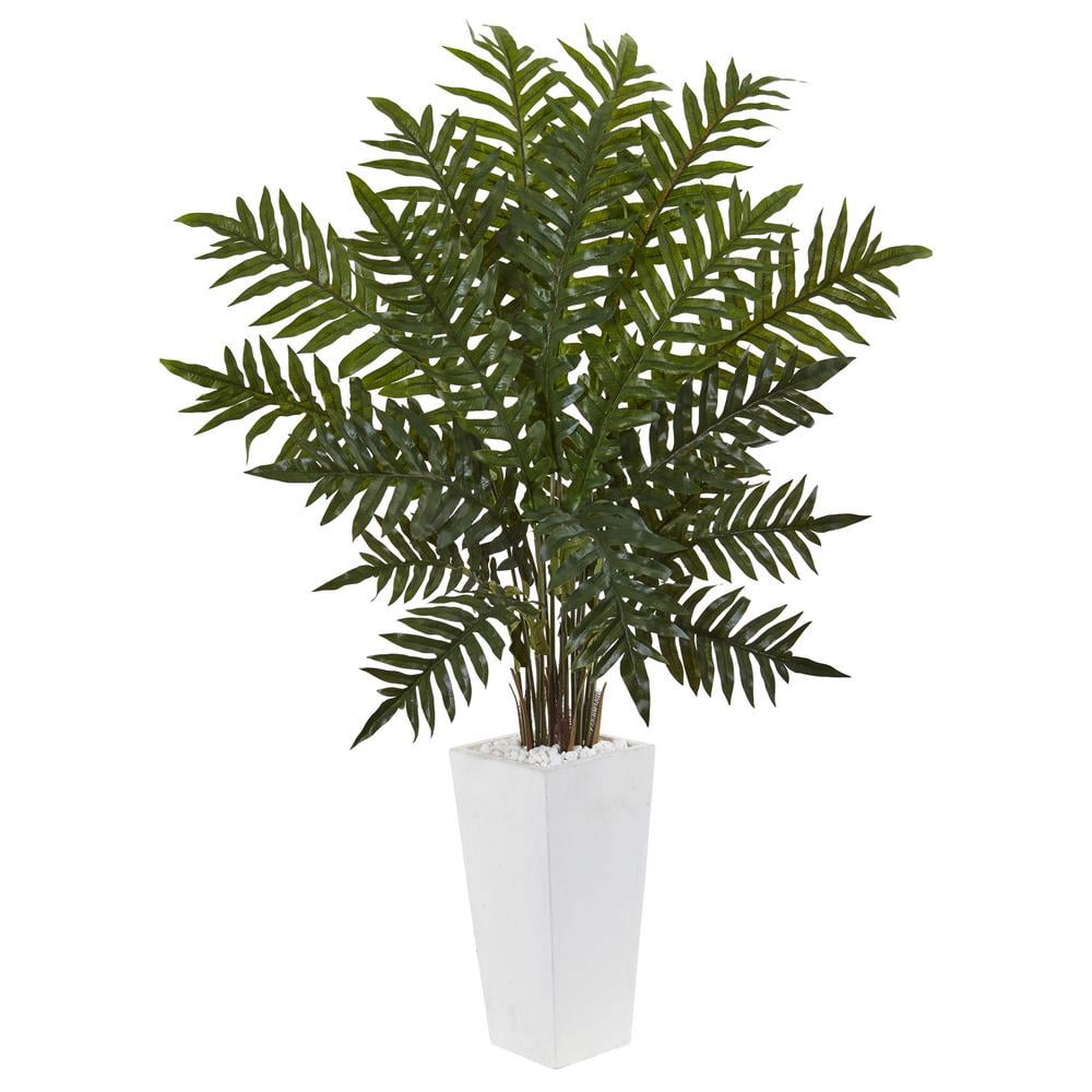 Indoor Evergreen Artificial Plant in White Tower Planter - Home Depot