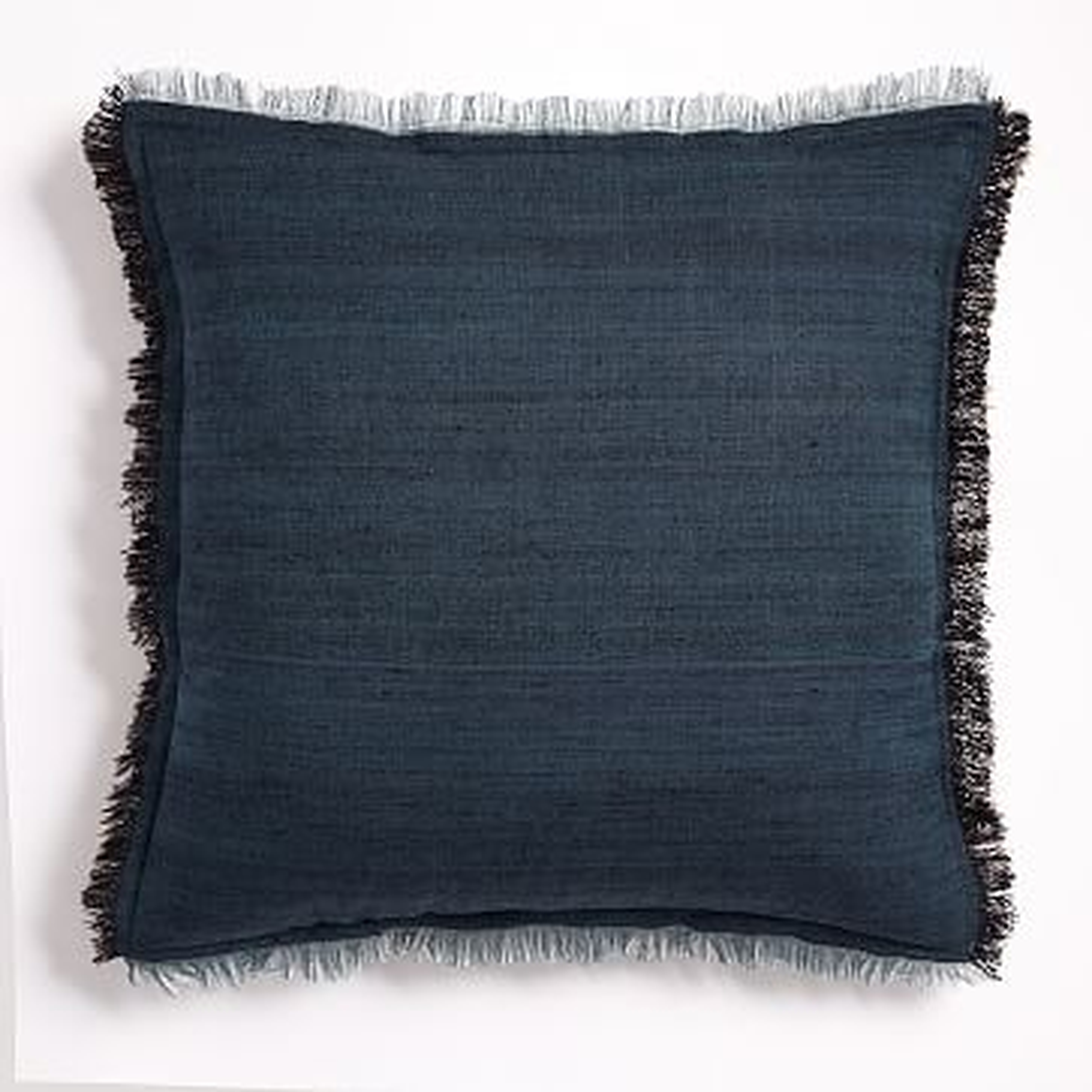 Textured Silk Fringe Pillow Cover, 20"x20", Shadow Blue - West Elm