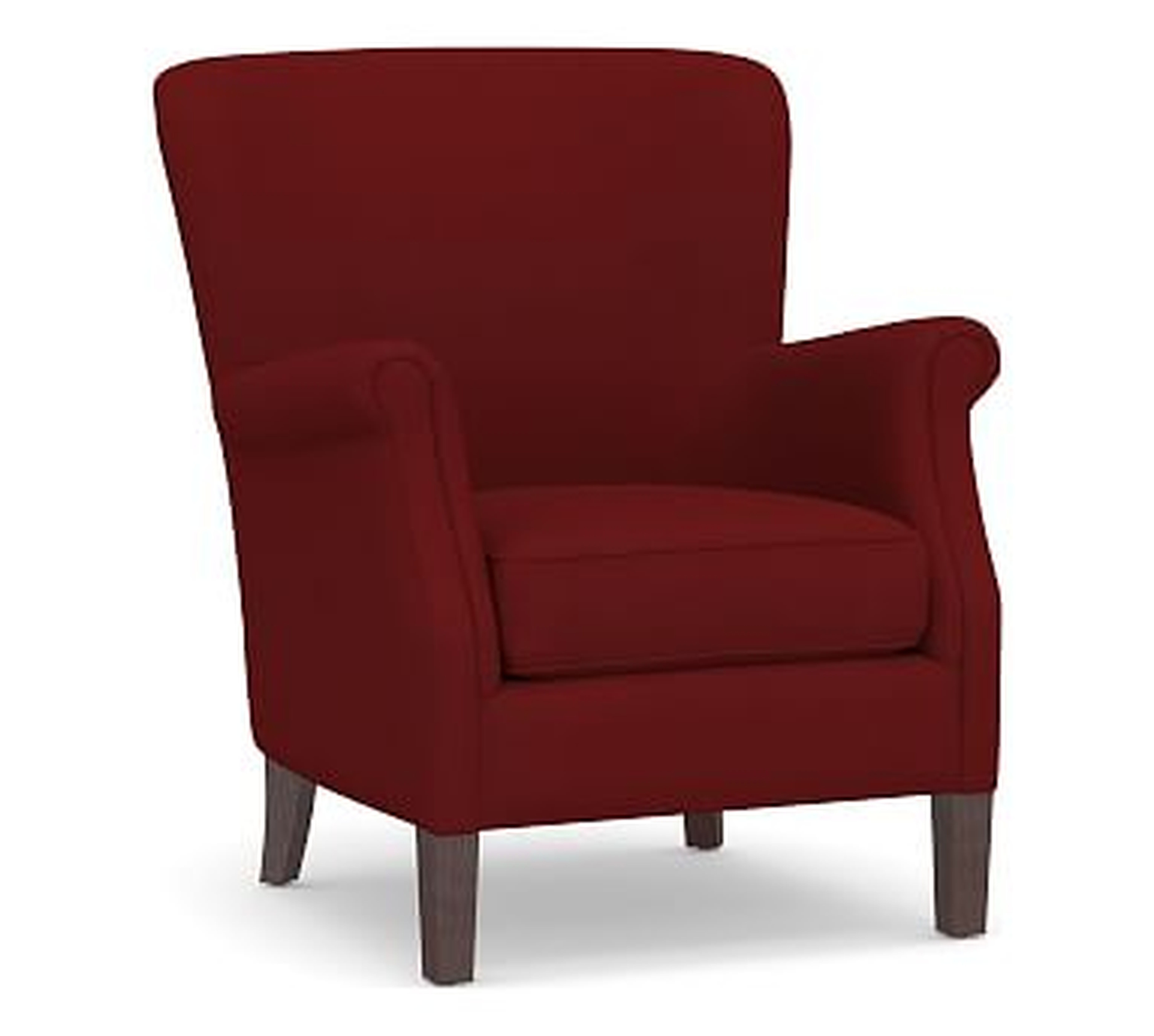 SoMa Minna Upholstered Armchair, Polyester Wrapped Cushions, Twill Sierra Red - Pottery Barn