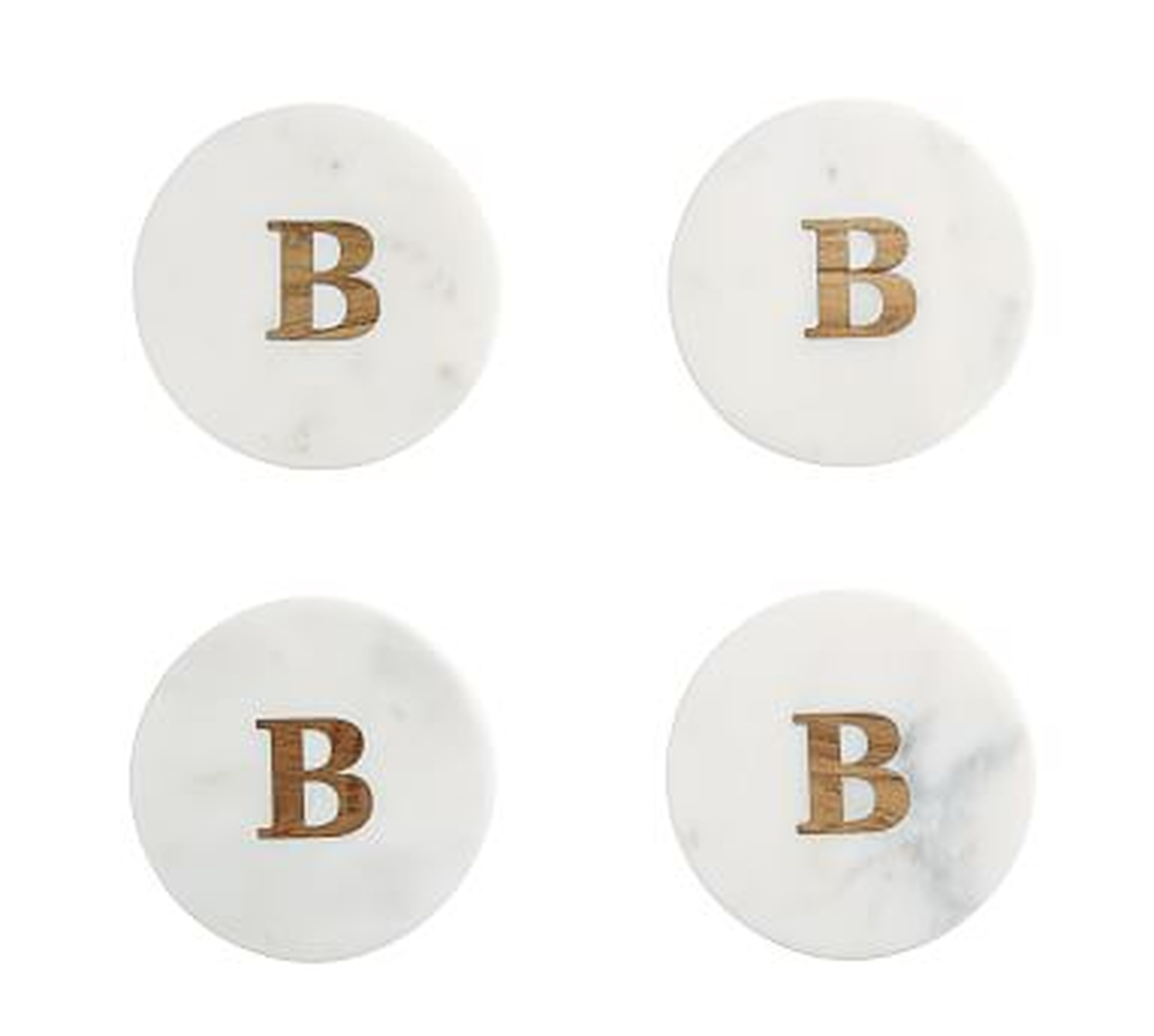 Alphabet Marble & Wood Coasters, Set of 4 - B - Pottery Barn