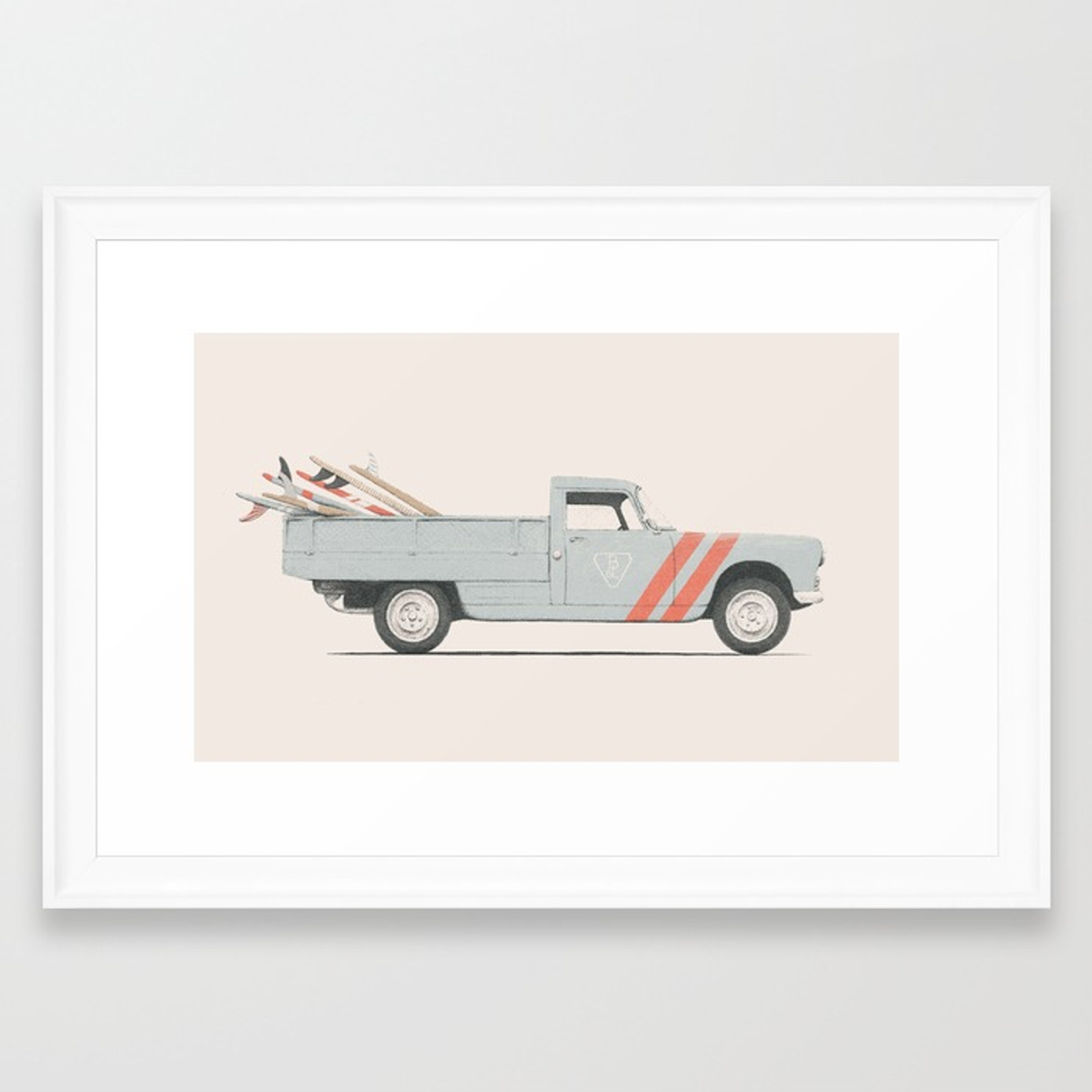 Surfboard Pick Up Van Framed Art Print by Speakerine - Society6