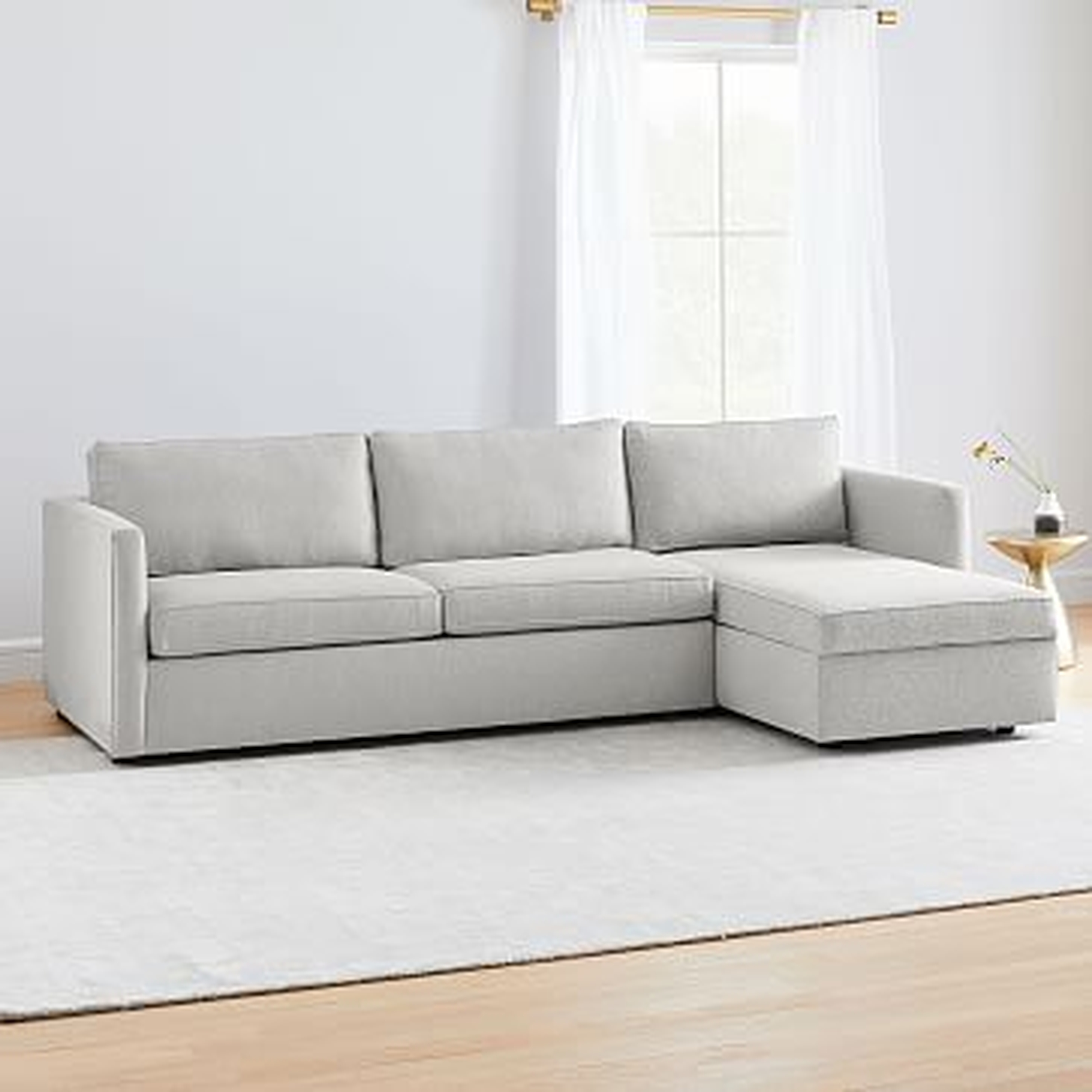 Harris Sectional Set 03: Left Arm Sleeper Sofa, Right Arm Storage Chaise, Poly, Chenille Tweed, Irongate, - West Elm