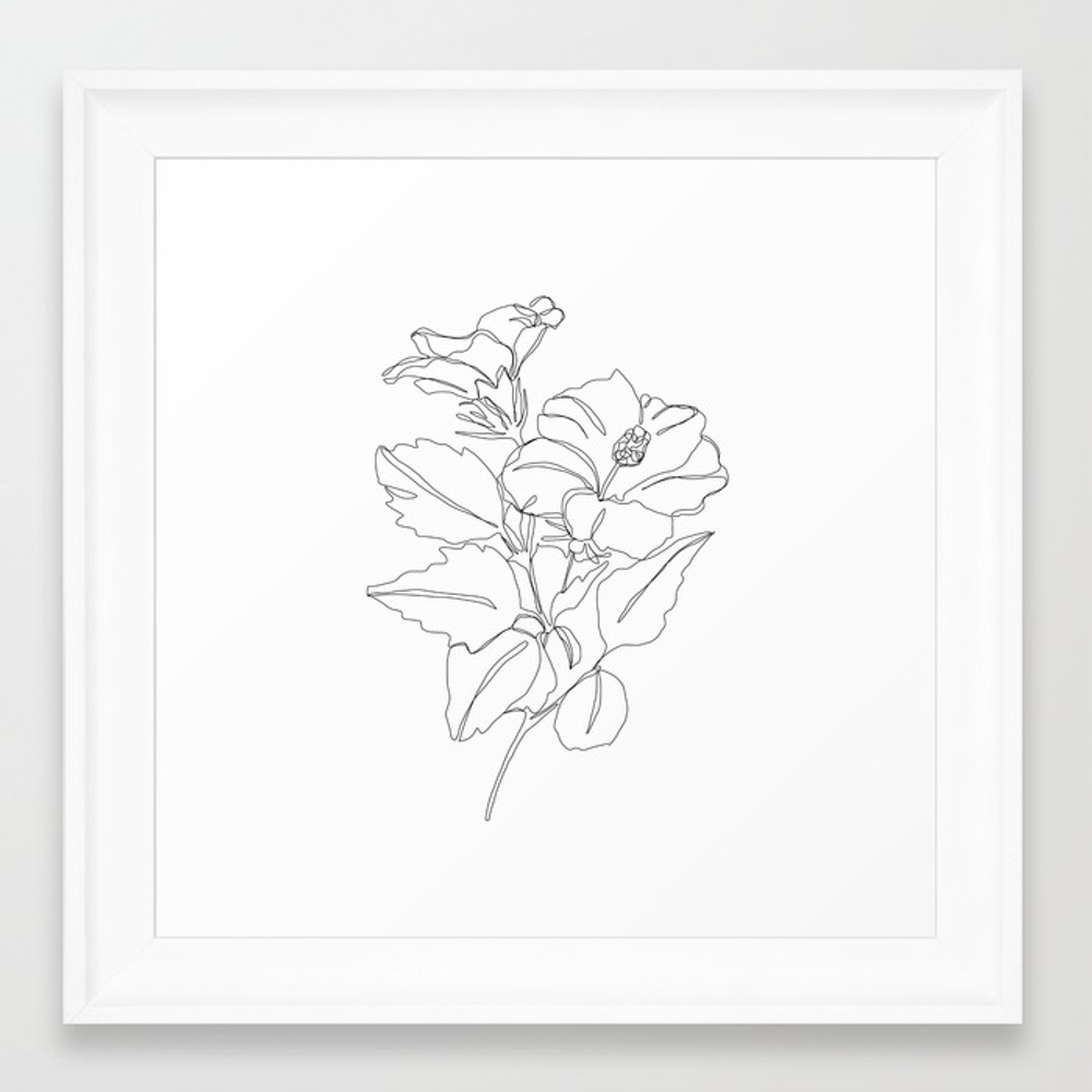 Floral one line drawing - Hibiscus Framed Art Print by Thecolourstudy - Society6