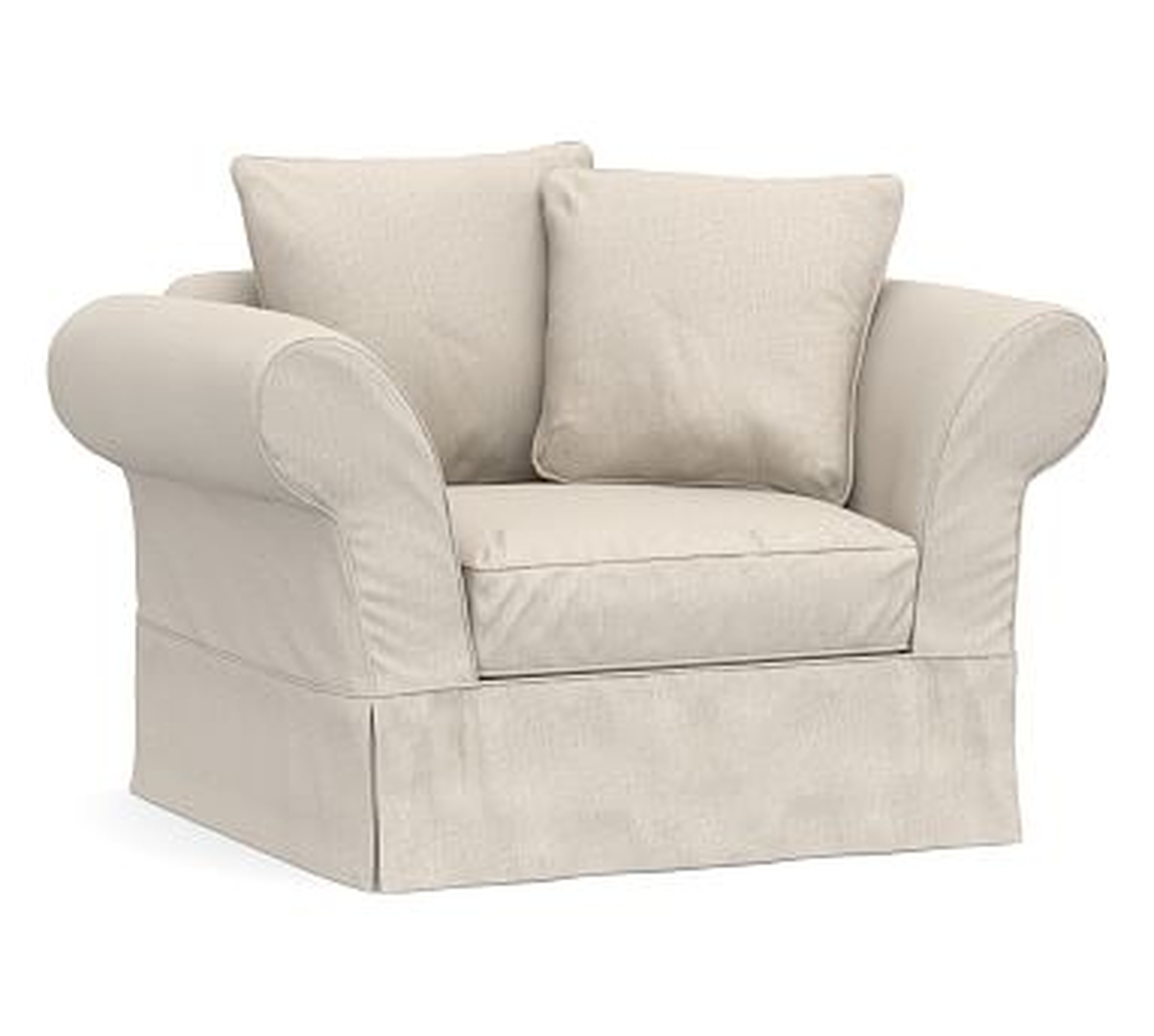 Charleston Slipcovered Chair-and-a-Half, Polyester Wrapped Cushions, Raw Slub Cotton Oatmeal - Pottery Barn