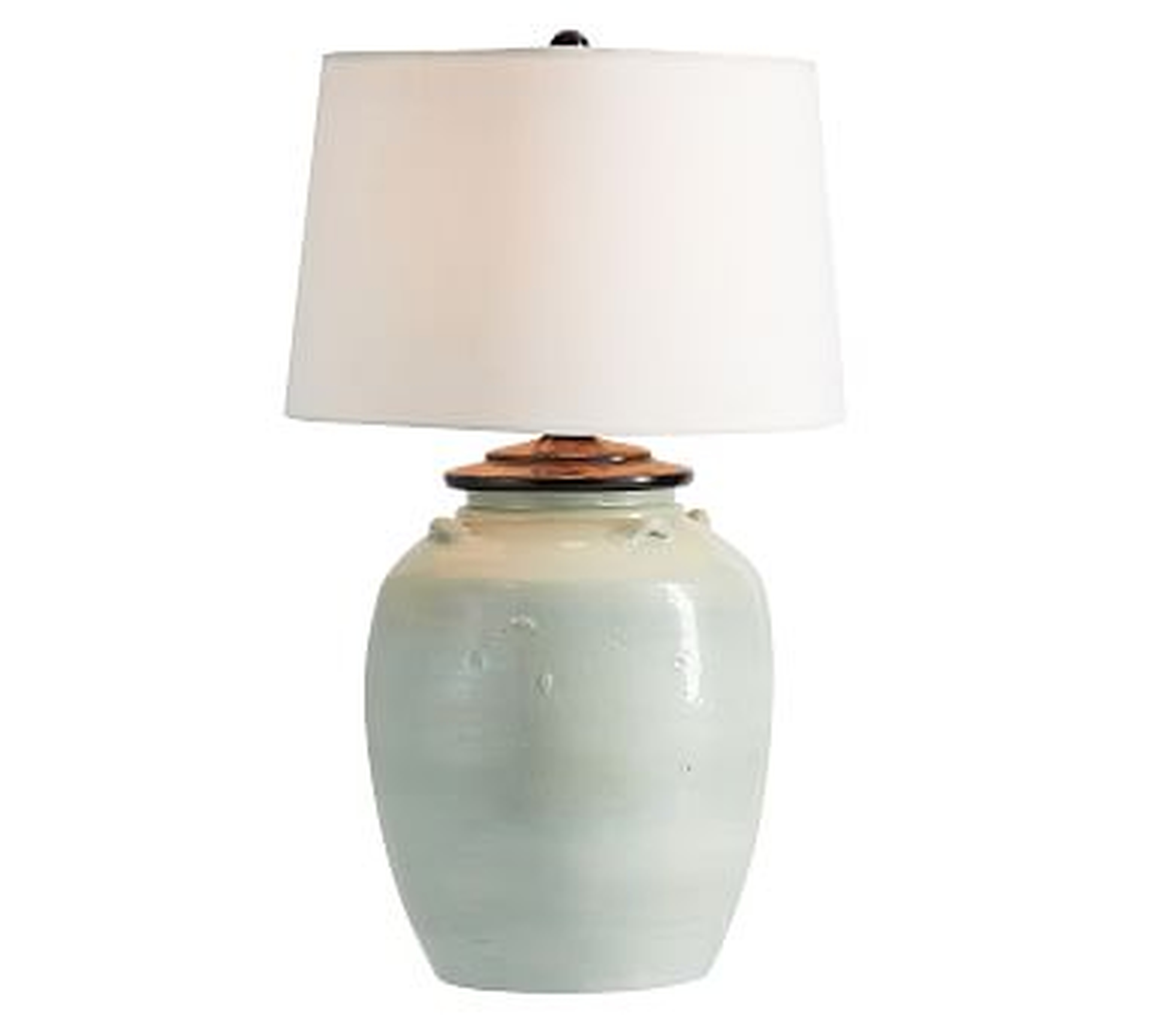 Courtney Ceramic 29" Table Lamp, Large Seafoam Base with Large Tapered Gallery Shade, White - Pottery Barn