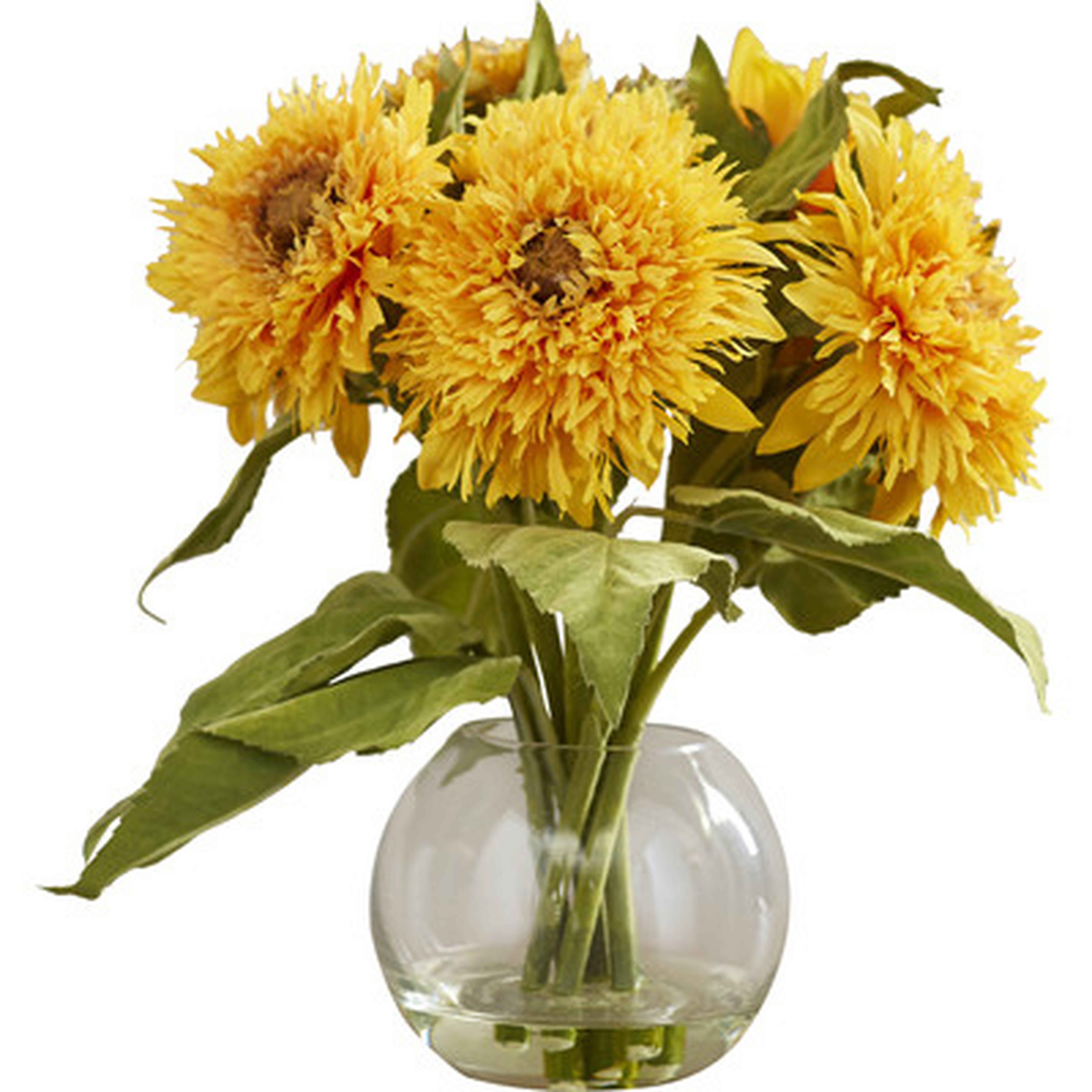 Golden Sunflower Floral Arrangement in Vase - Birch Lane