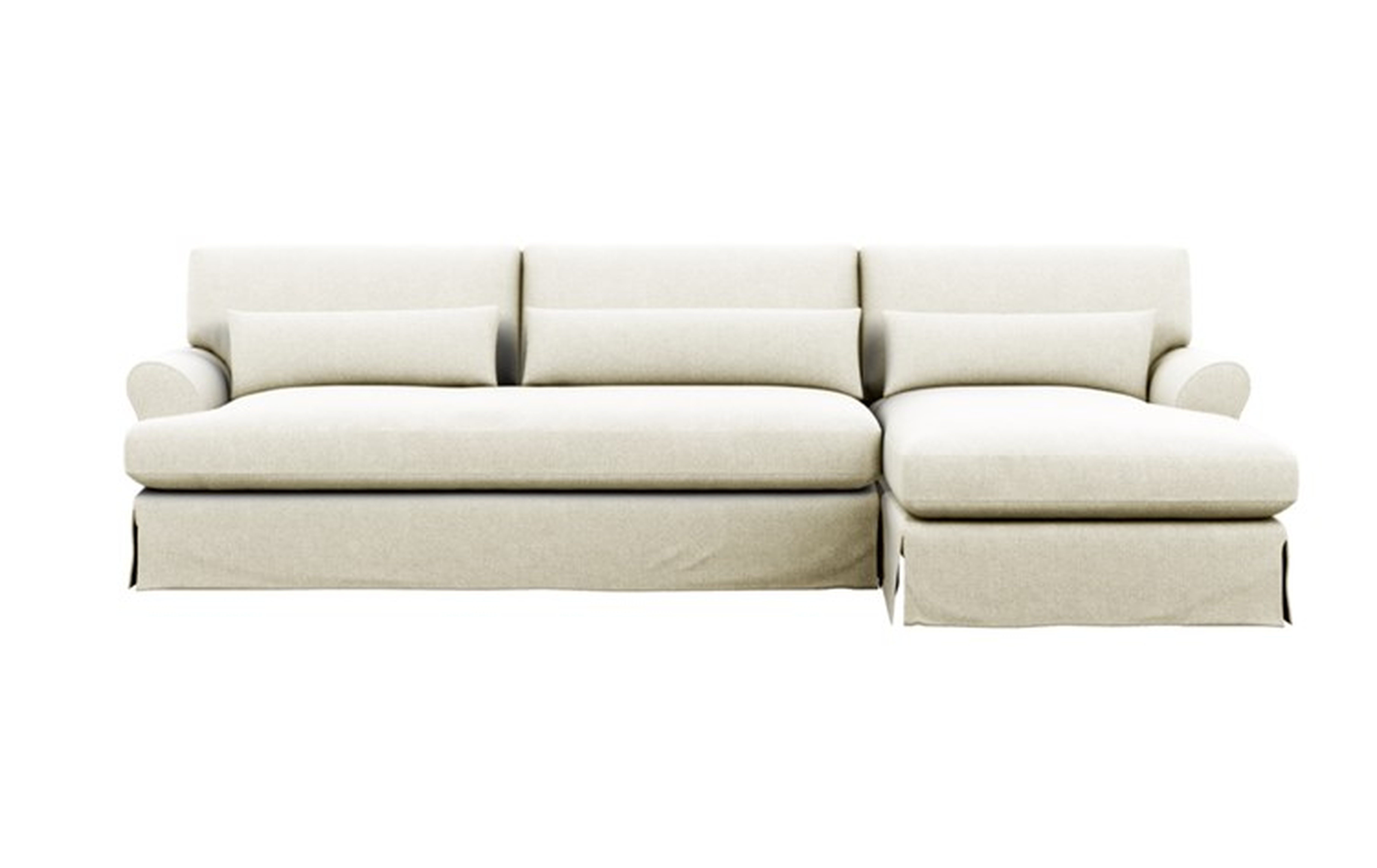 Maxwell Slipcovered Right Sectional with White Vanilla Fabric and Oiled Walnut with Brass Cap legs - Interior Define