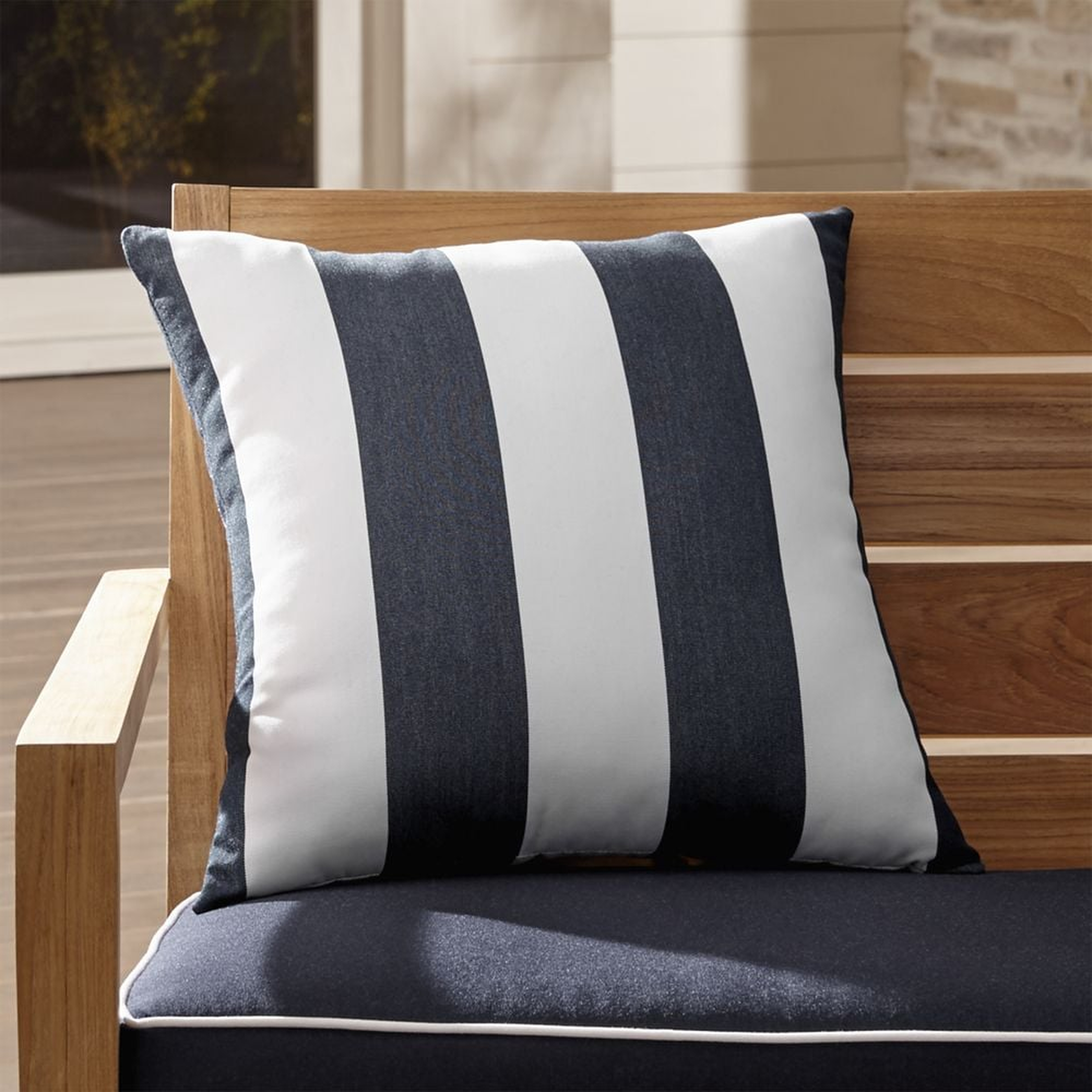 Sunbrella ® Cabana Navy Stripe 20"x20" Outdoor Pillow - Crate and Barrel