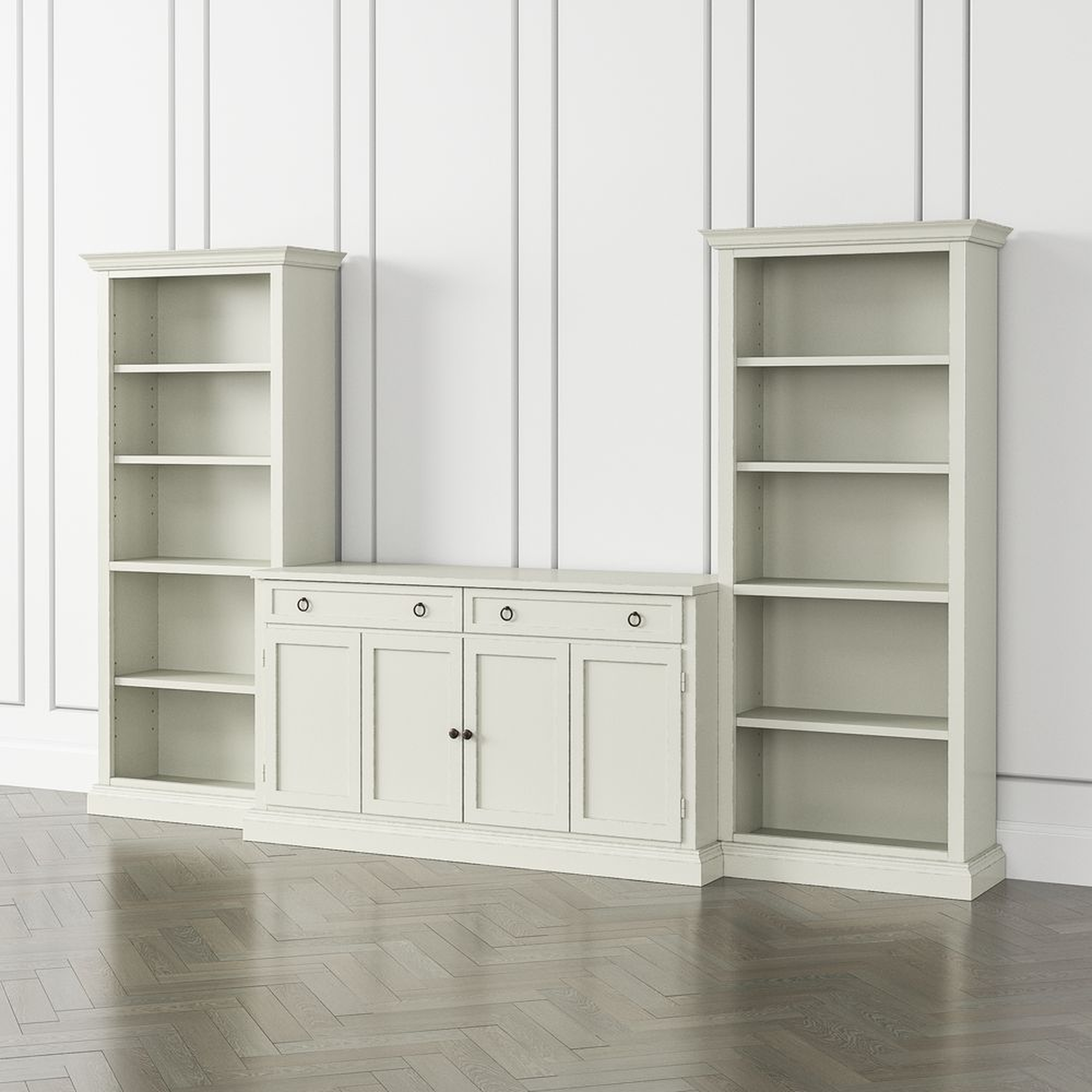 Cameo Vamelie 3-Piece Entertainment Center with Open Bookcases - Crate and Barrel