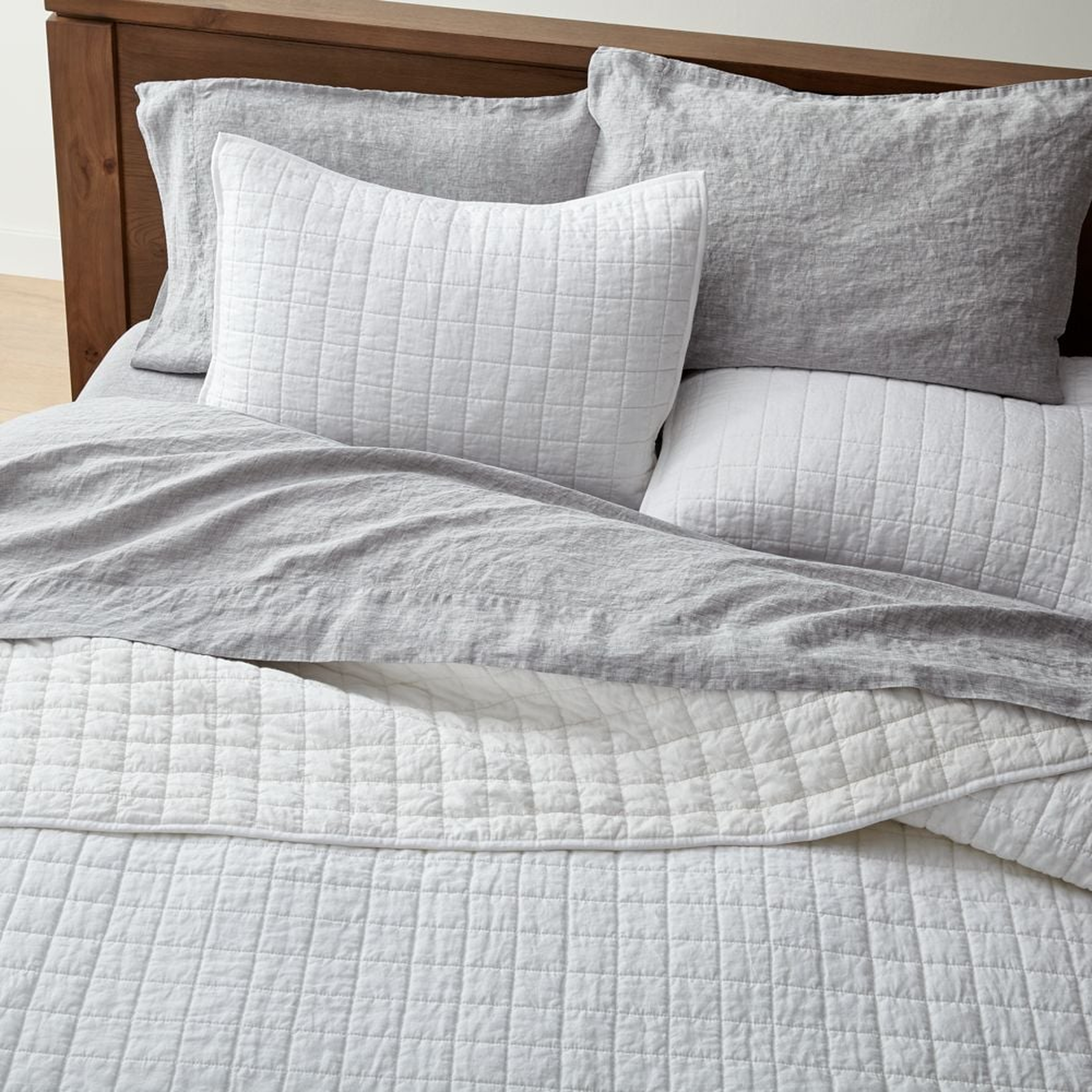 Warm White Belgian Flax Linen Quilt King - Crate and Barrel